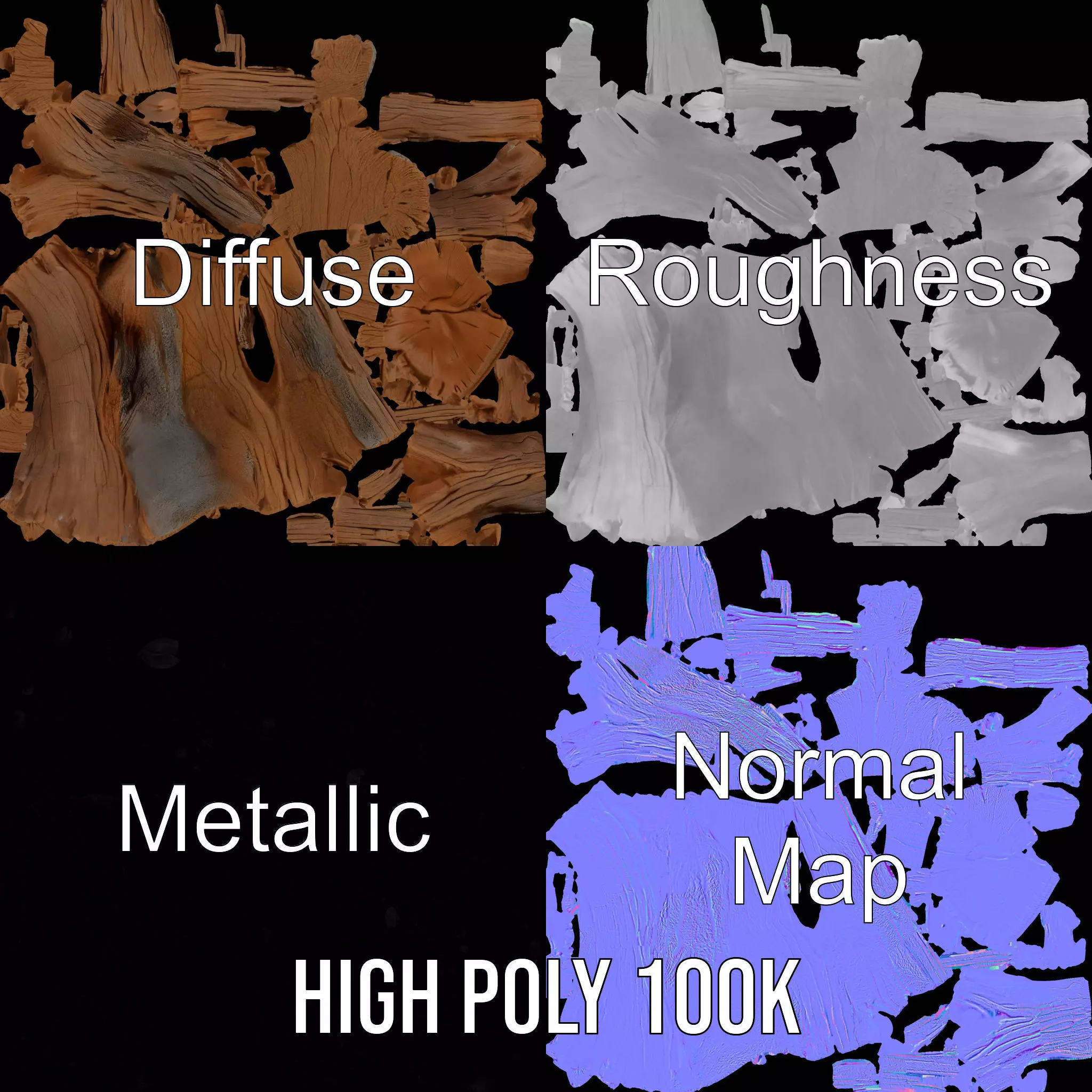 Rustic Oak Log model pack Low-poly 3D model_3