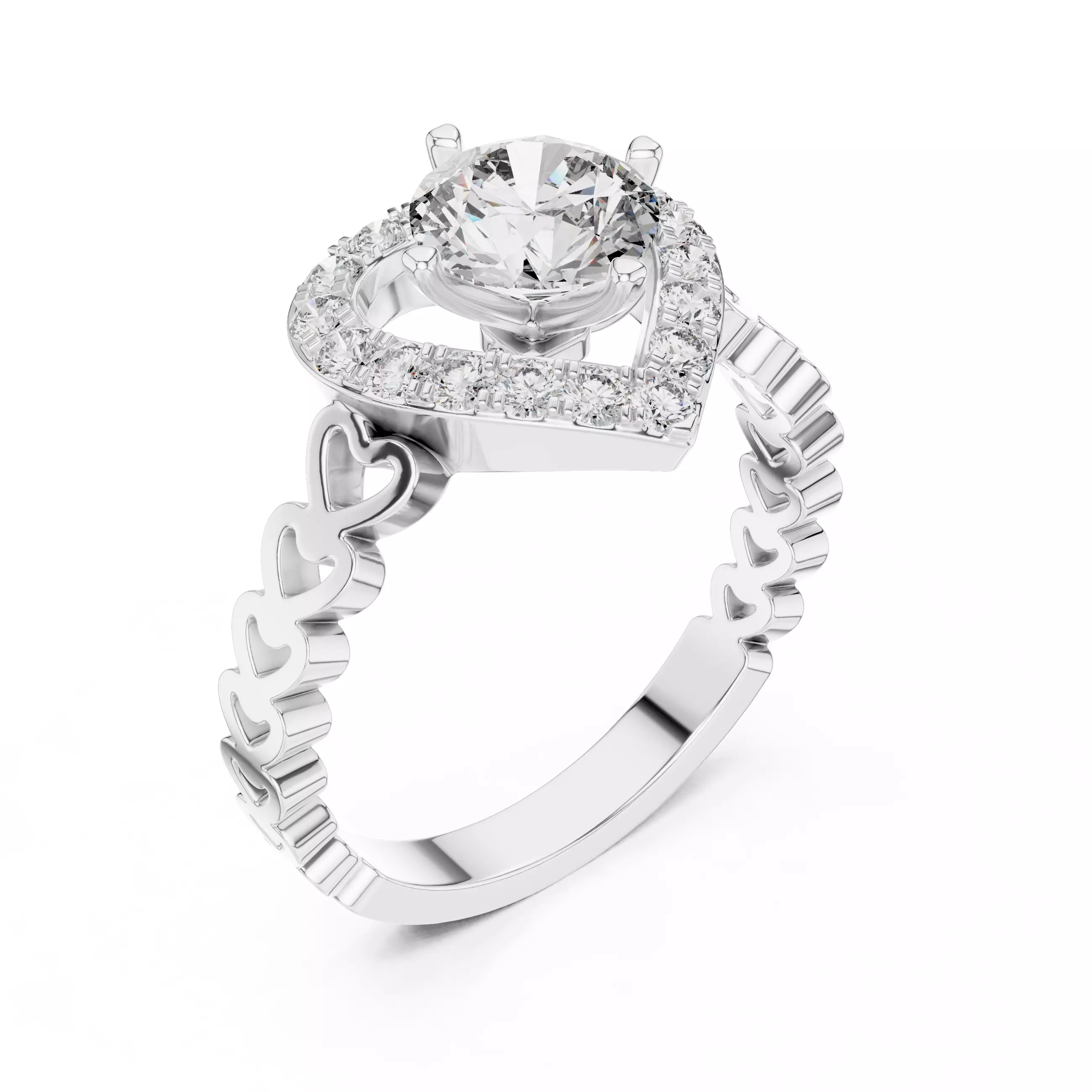 Round Diamond Heart Shape Engagement Wedding Ring 3DM STL Video 3D print model_10