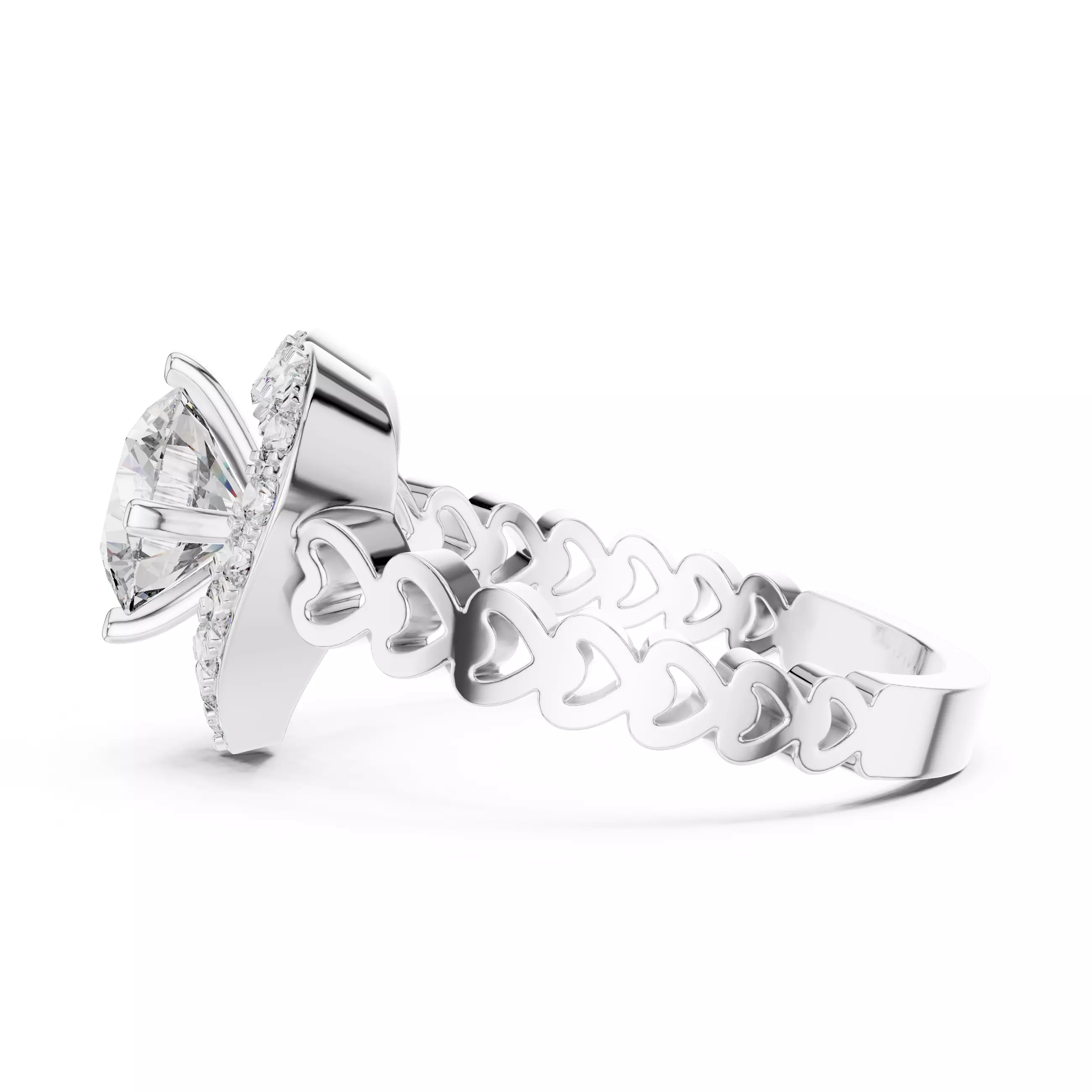 Round Diamond Heart Shape Engagement Wedding Ring 3DM STL Video 3D print model_11