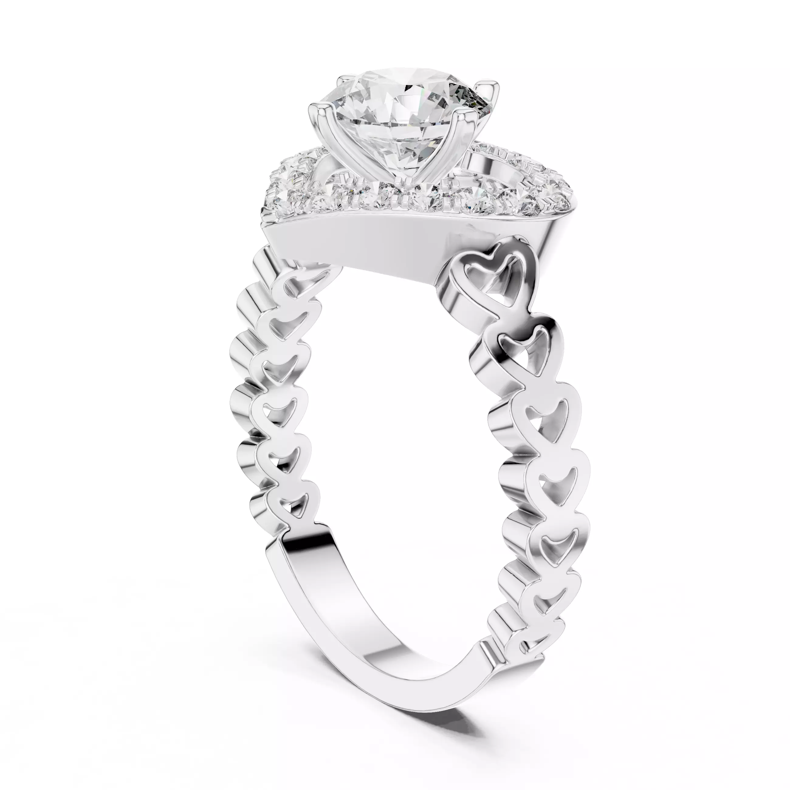 Round Diamond Heart Shape Engagement Wedding Ring 3DM STL Video 3D print model_9