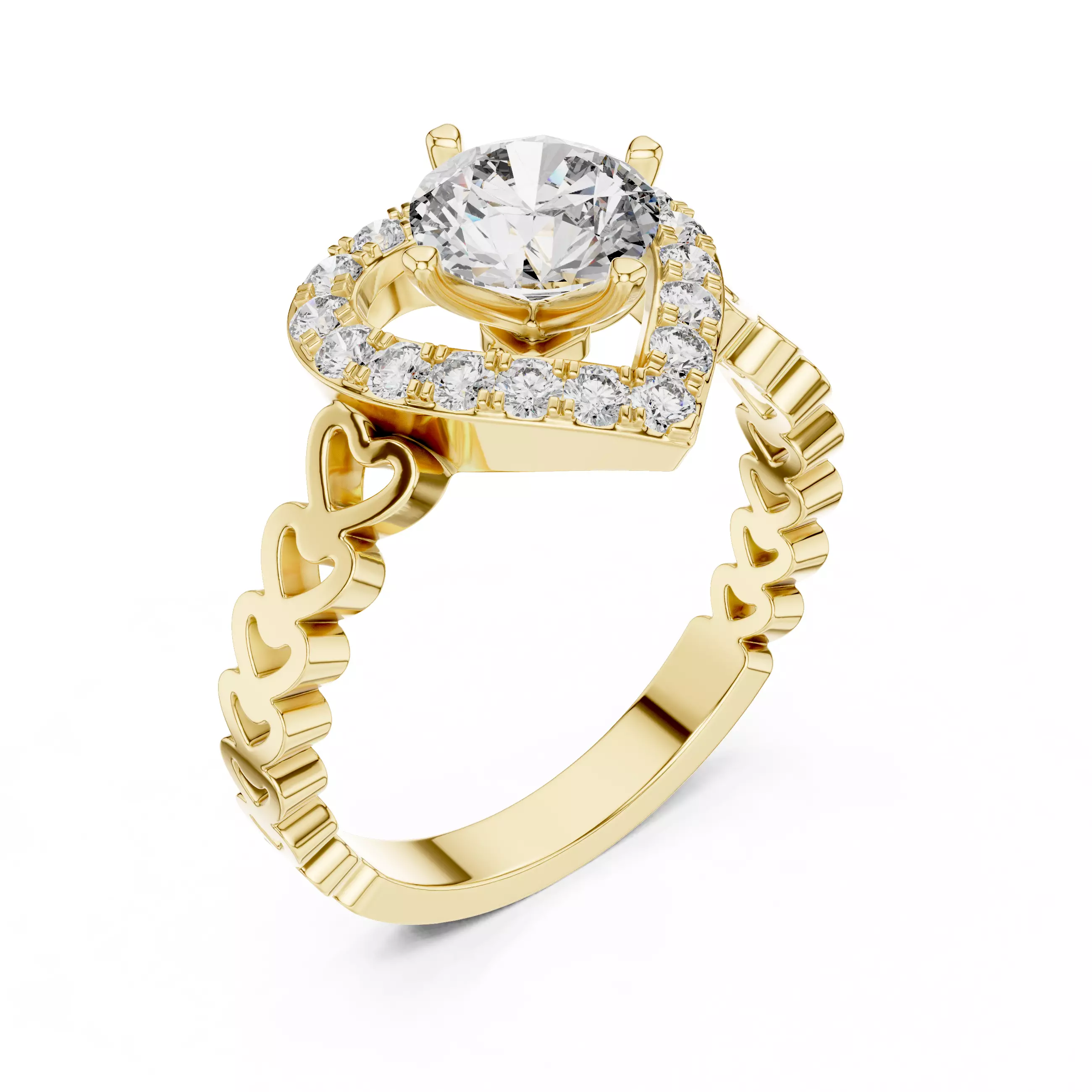 Round Diamond Heart Shape Engagement Wedding Ring 3DM STL Video 3D print model_7