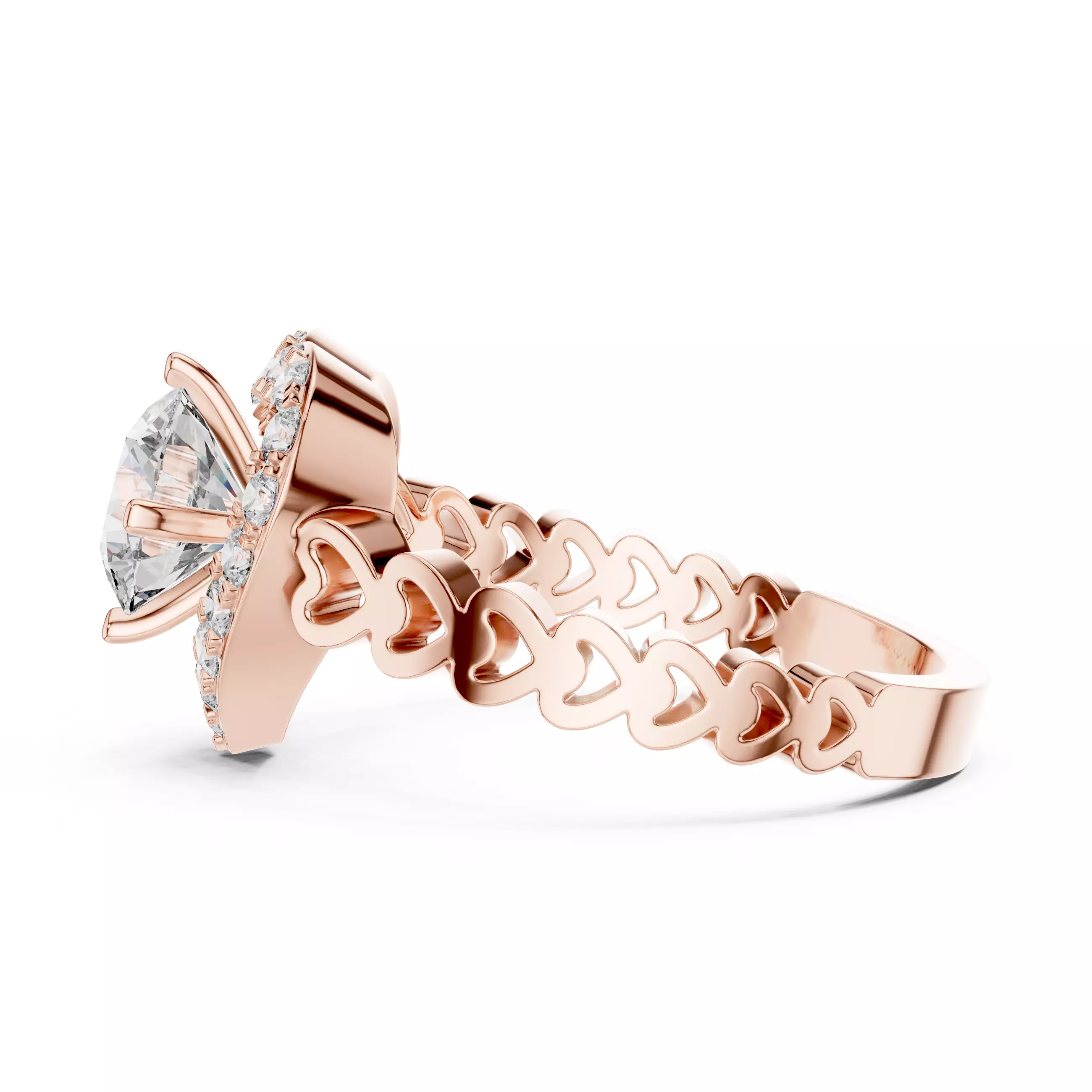 Round Diamond Heart Shape Engagement Wedding Ring 3DM STL Video 3D print model_5