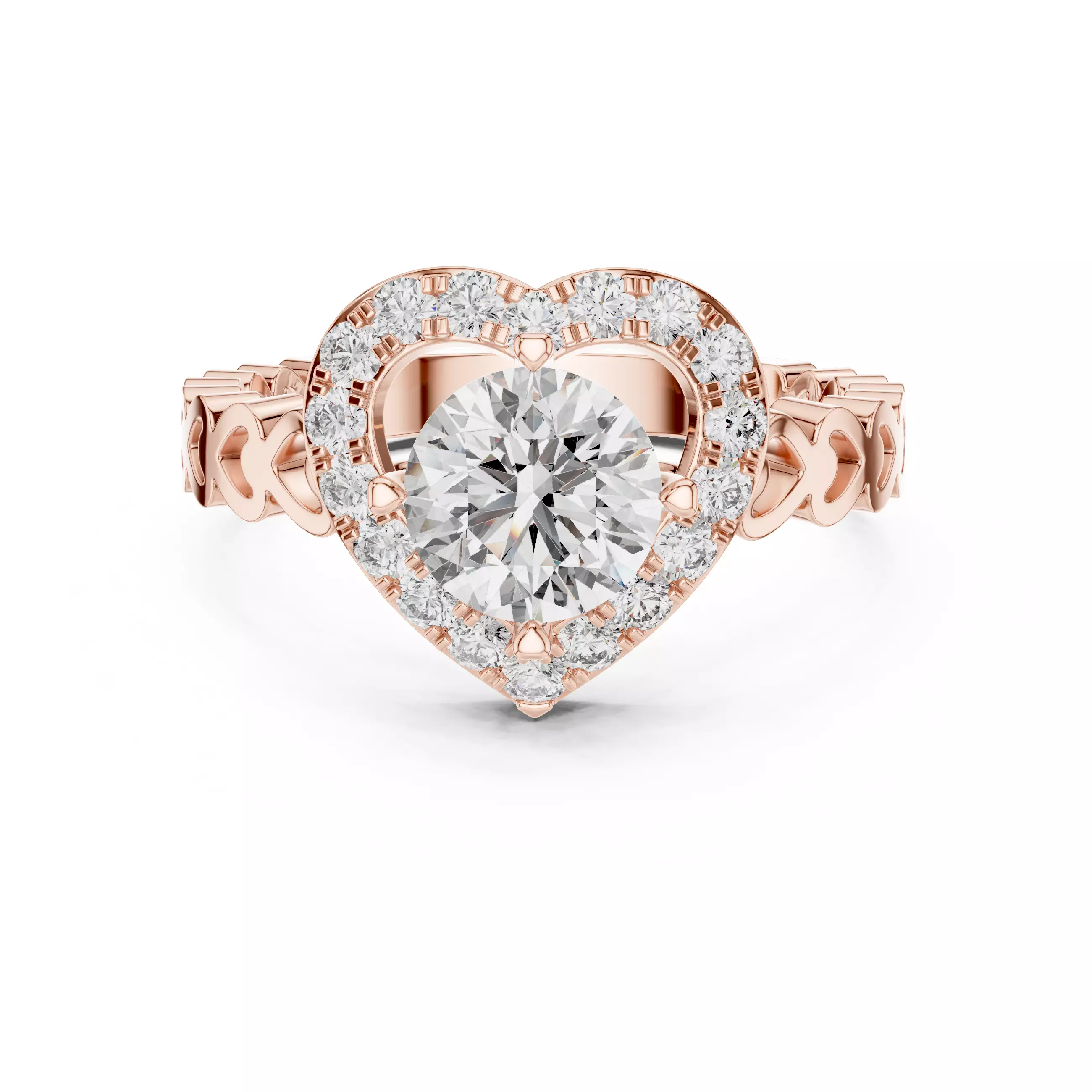 Round Diamond Heart Shape Engagement Wedding Ring 3DM STL Video 3D print model_0