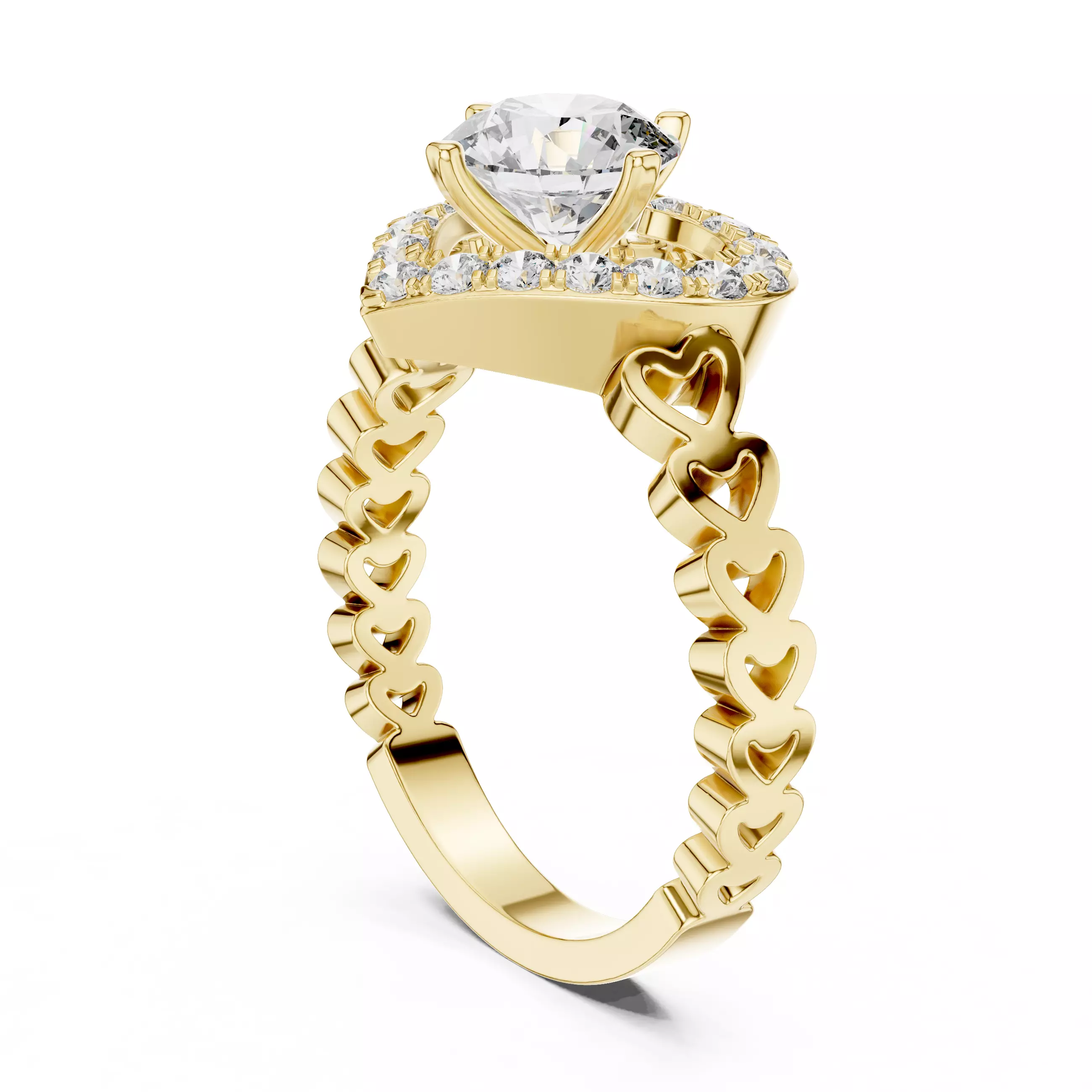 Round Diamond Heart Shape Engagement Wedding Ring 3DM STL Video 3D print model_6