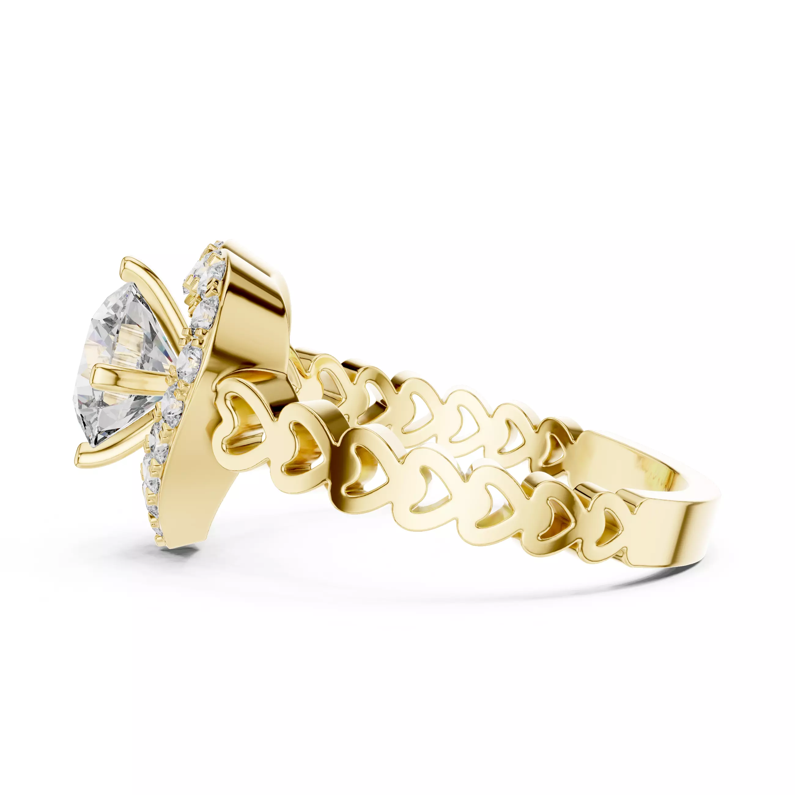 Round Diamond Heart Shape Engagement Wedding Ring 3DM STL Video 3D print model_8