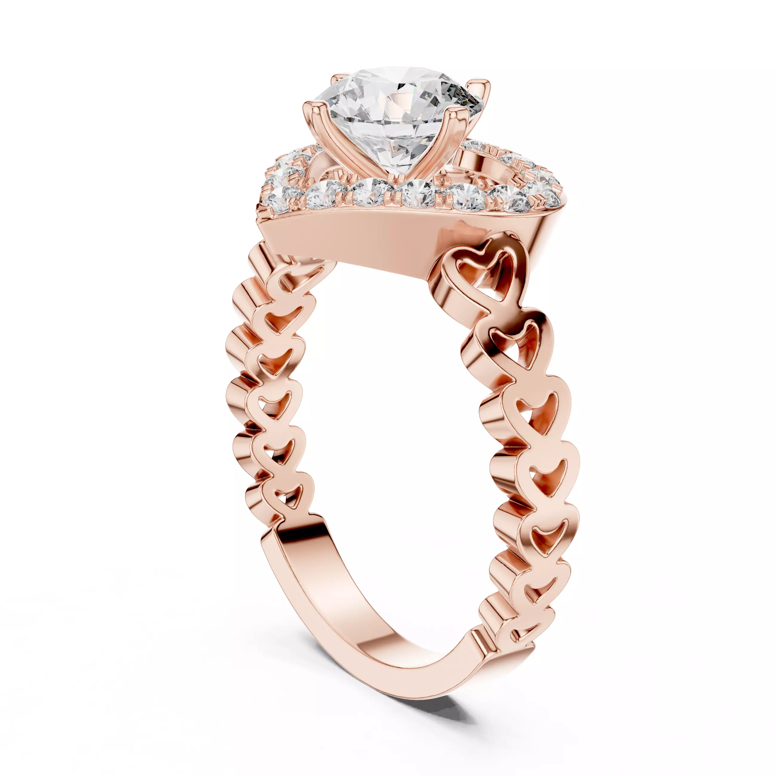 Round Diamond Heart Shape Engagement Wedding Ring 3DM STL Video 3D print model_3