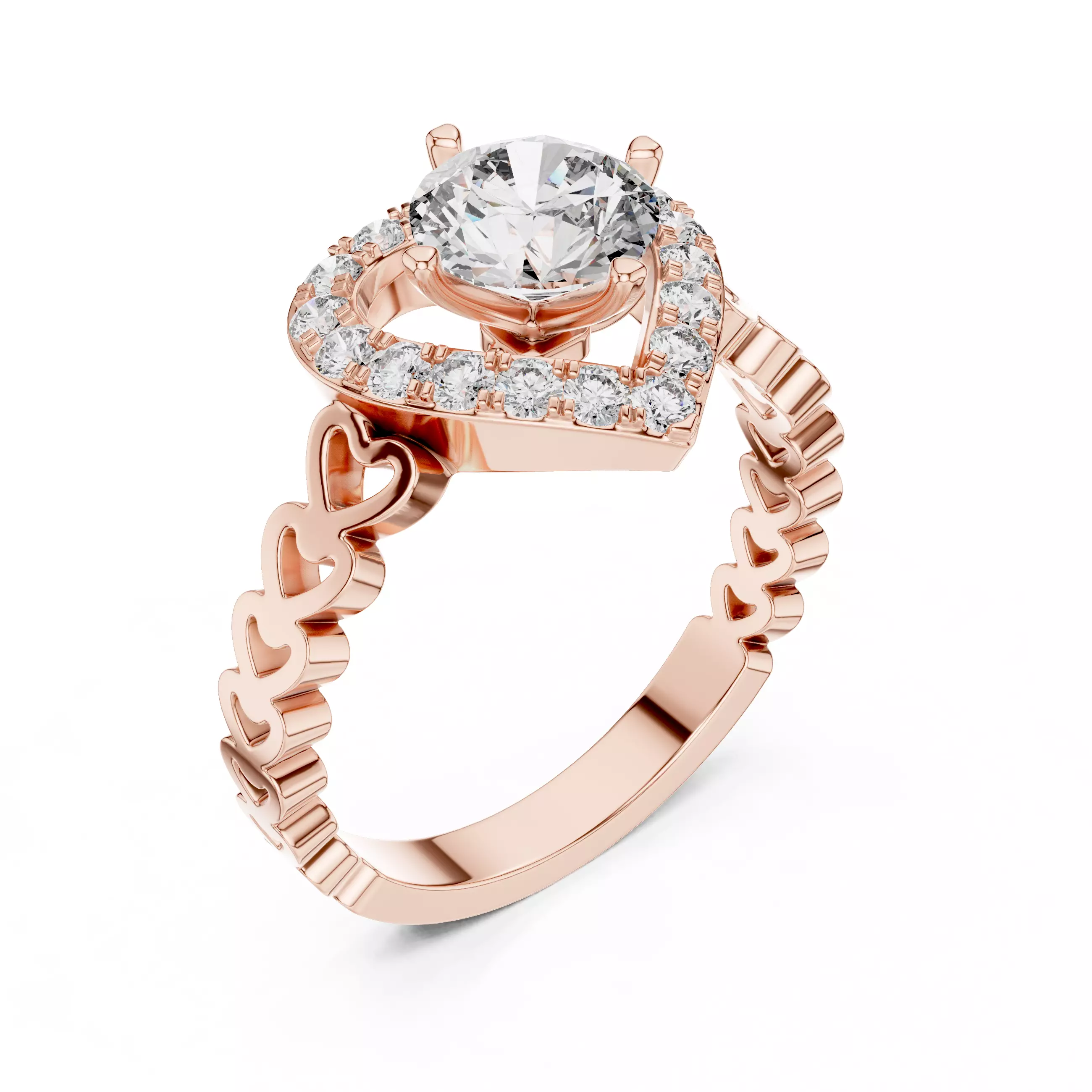 Round Diamond Heart Shape Engagement Wedding Ring 3DM STL Video 3D print model_4