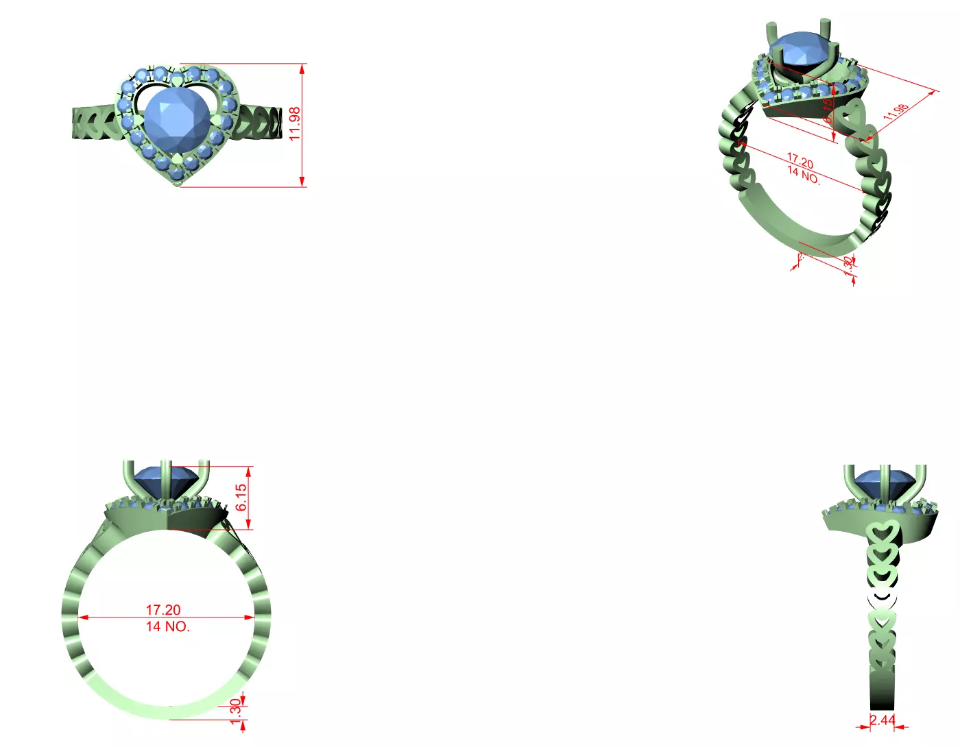 Round Diamond Heart Shape Engagement Wedding Ring 3DM STL Video 3D print model_12