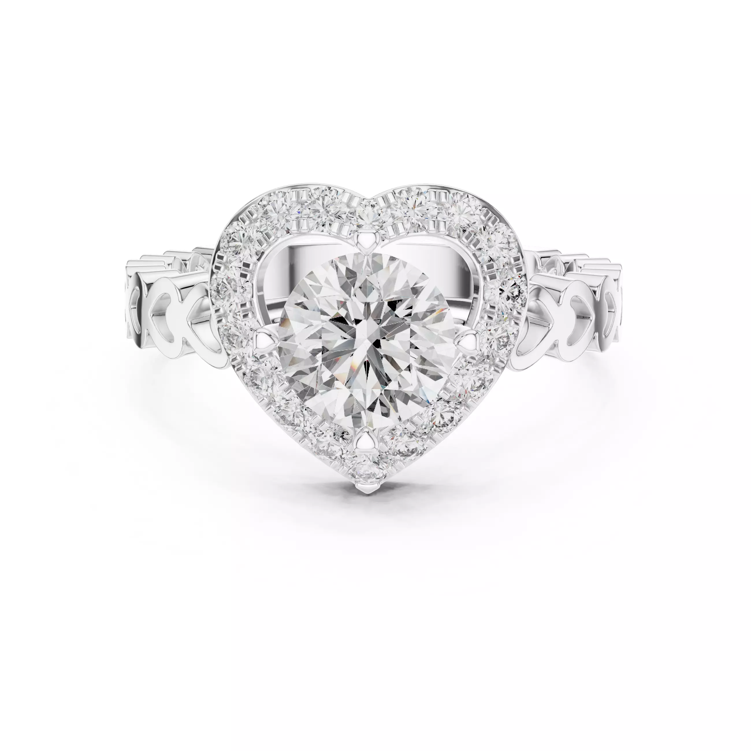 Round Diamond Heart Shape Engagement Wedding Ring 3DM STL Video 3D print model_2