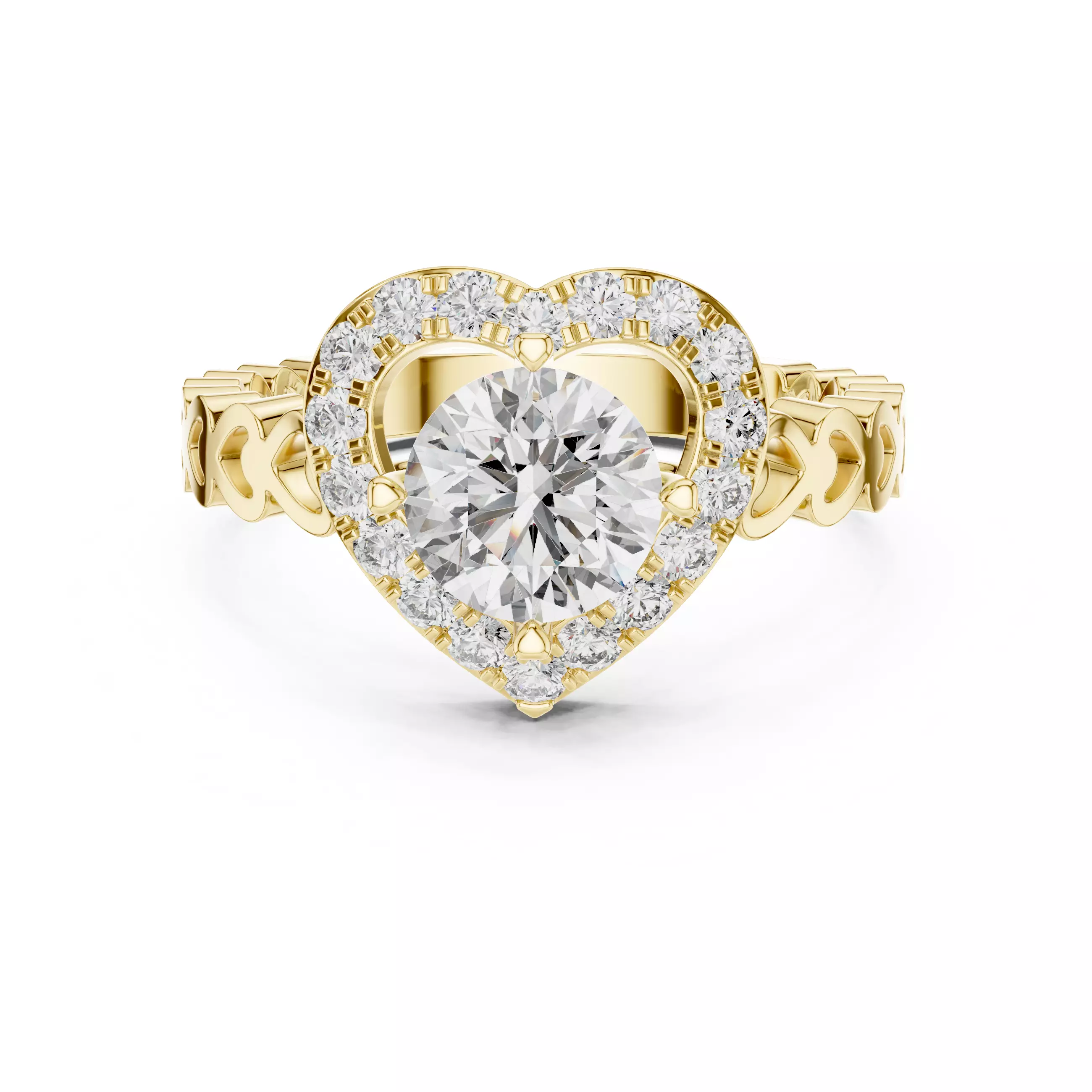 Round Diamond Heart Shape Engagement Wedding Ring 3DM STL Video 3D print model_1