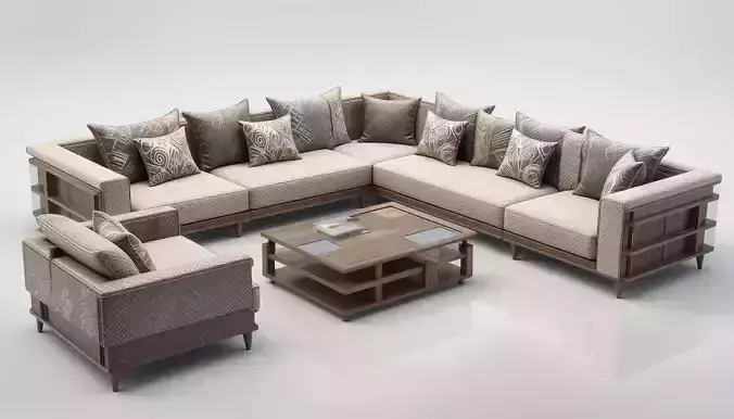 Modern Luxury Sofa Set 3D Model  Low Poly Interior Design 
