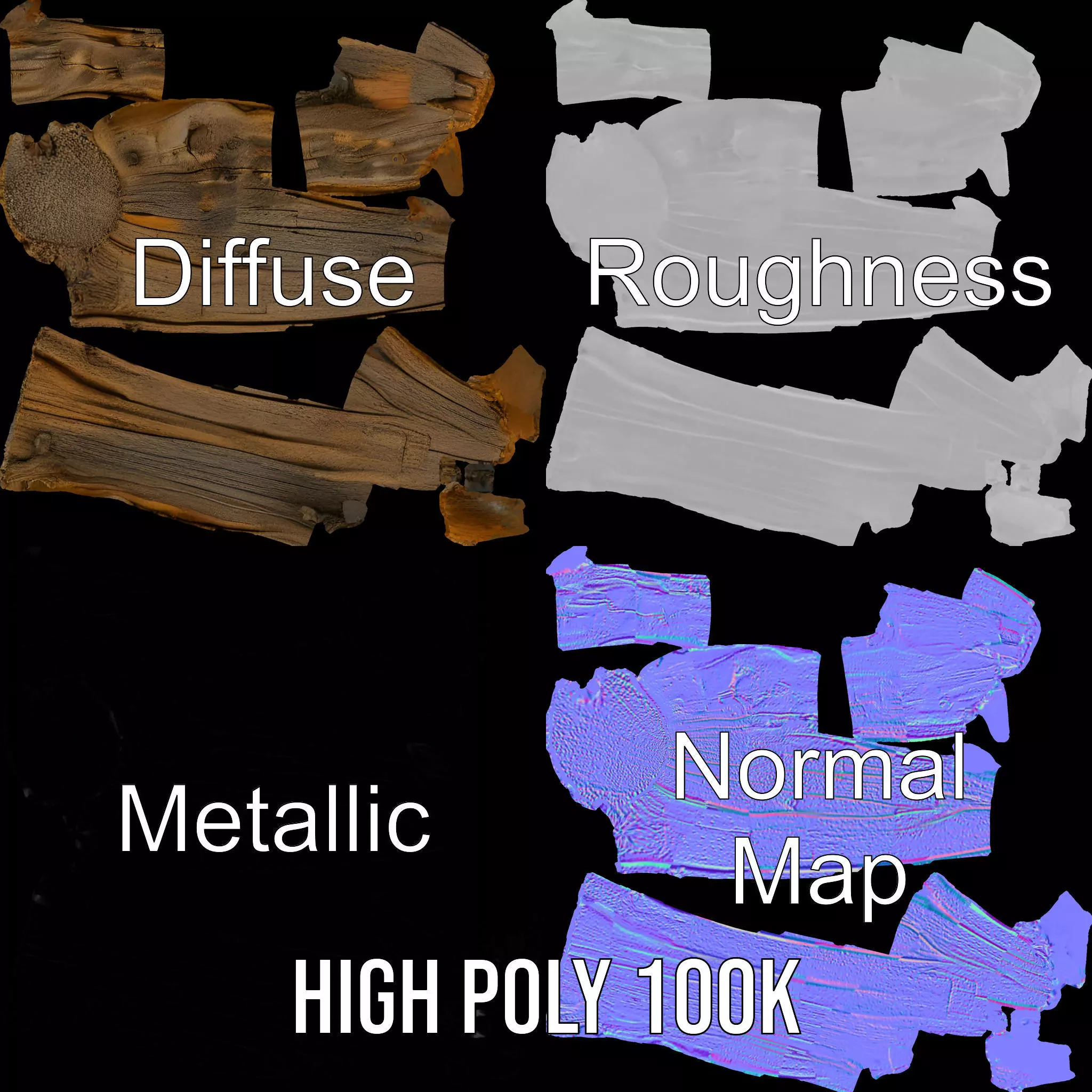 Rustic Driftwood model pack Low-poly 3D model_3