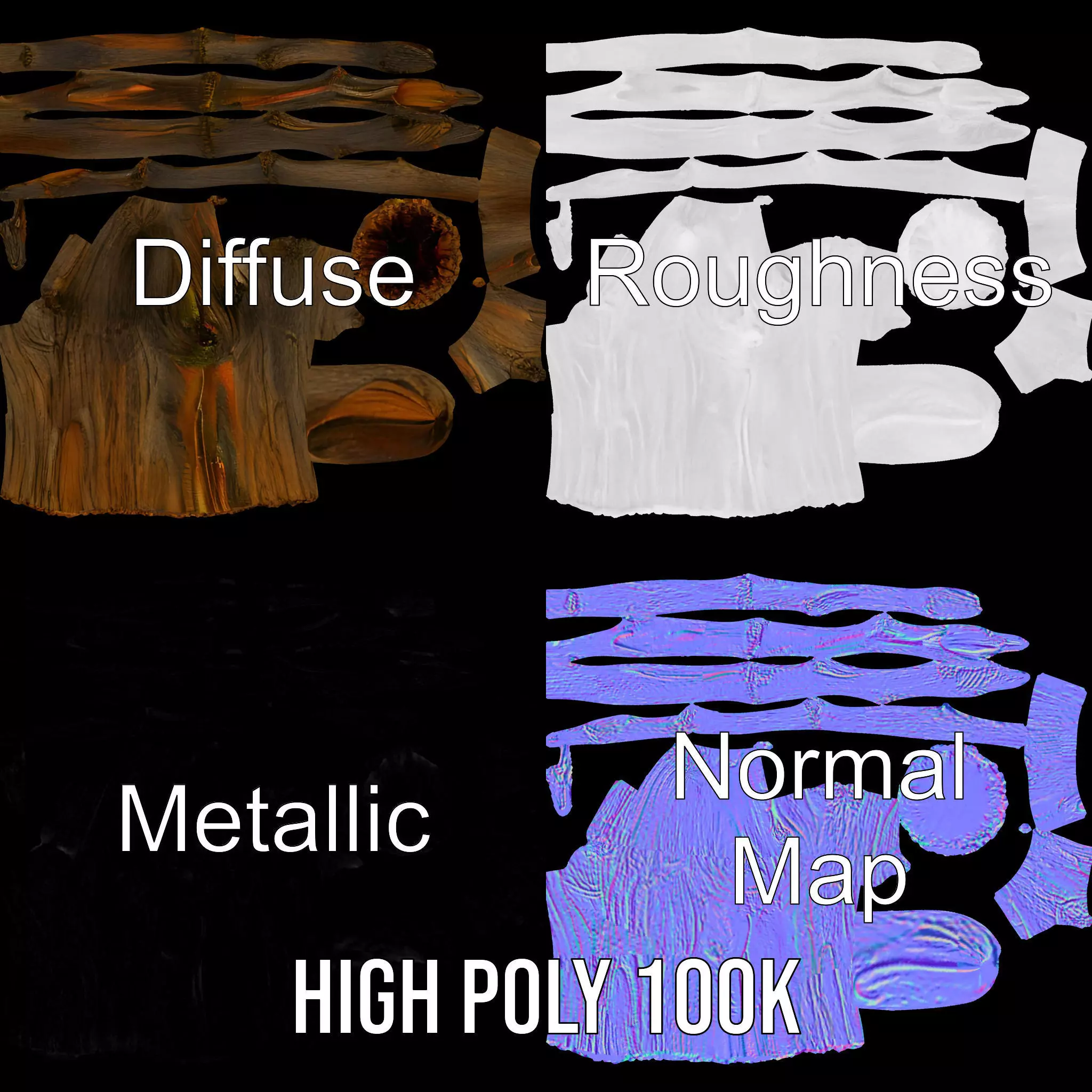 Realistic Wooden Branch model pack Low-poly 3D model_3