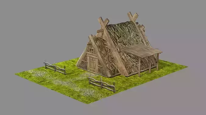 Medieval Viking House 08 Game Ready Low-poly 3D Model