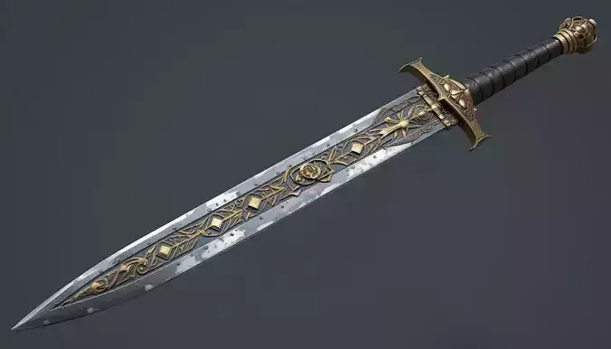 Fantasy Medieval Sword 3D Model  PBR Textured  Game-Ready Weapon