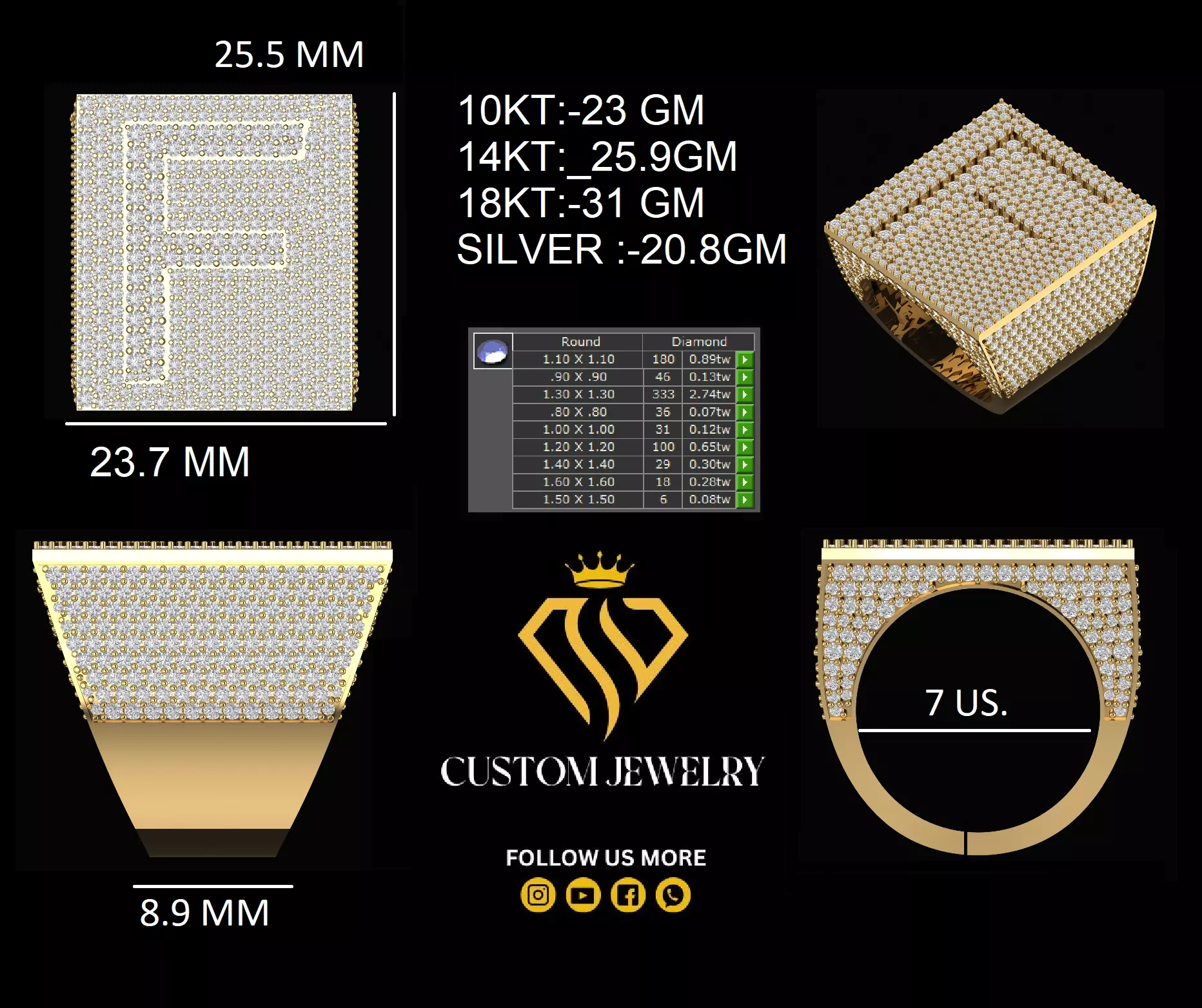 Custom Initial A to Z Letter Diamond Ring - Alphabet Rings 3D print model_10