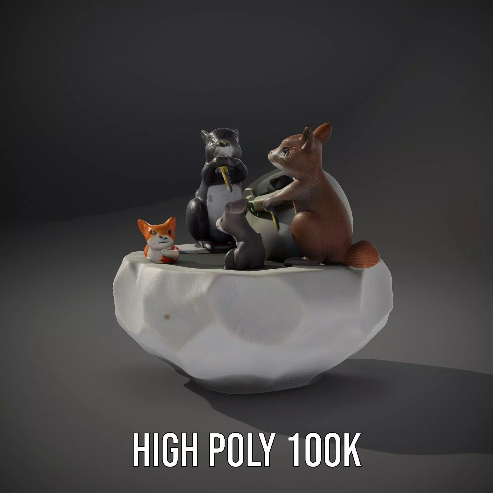 Playful Squirrel Fountain model pack Low-poly 3D model_8