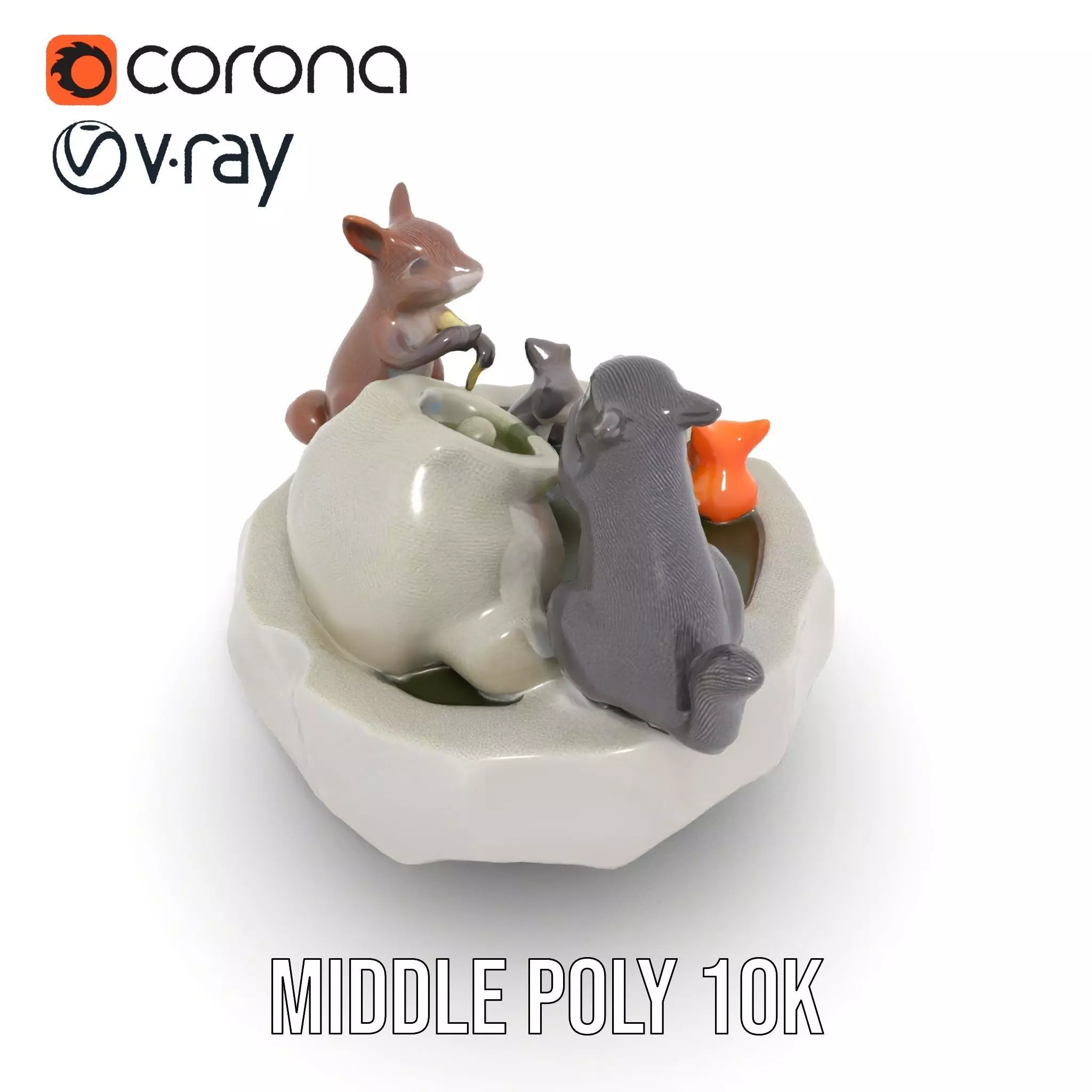 Playful Squirrel Fountain model pack Low-poly 3D model_15