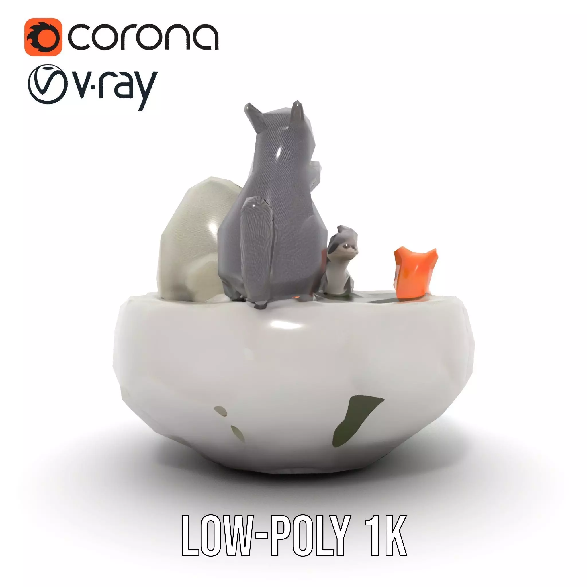 Playful Squirrel Fountain model pack Low-poly 3D model_19