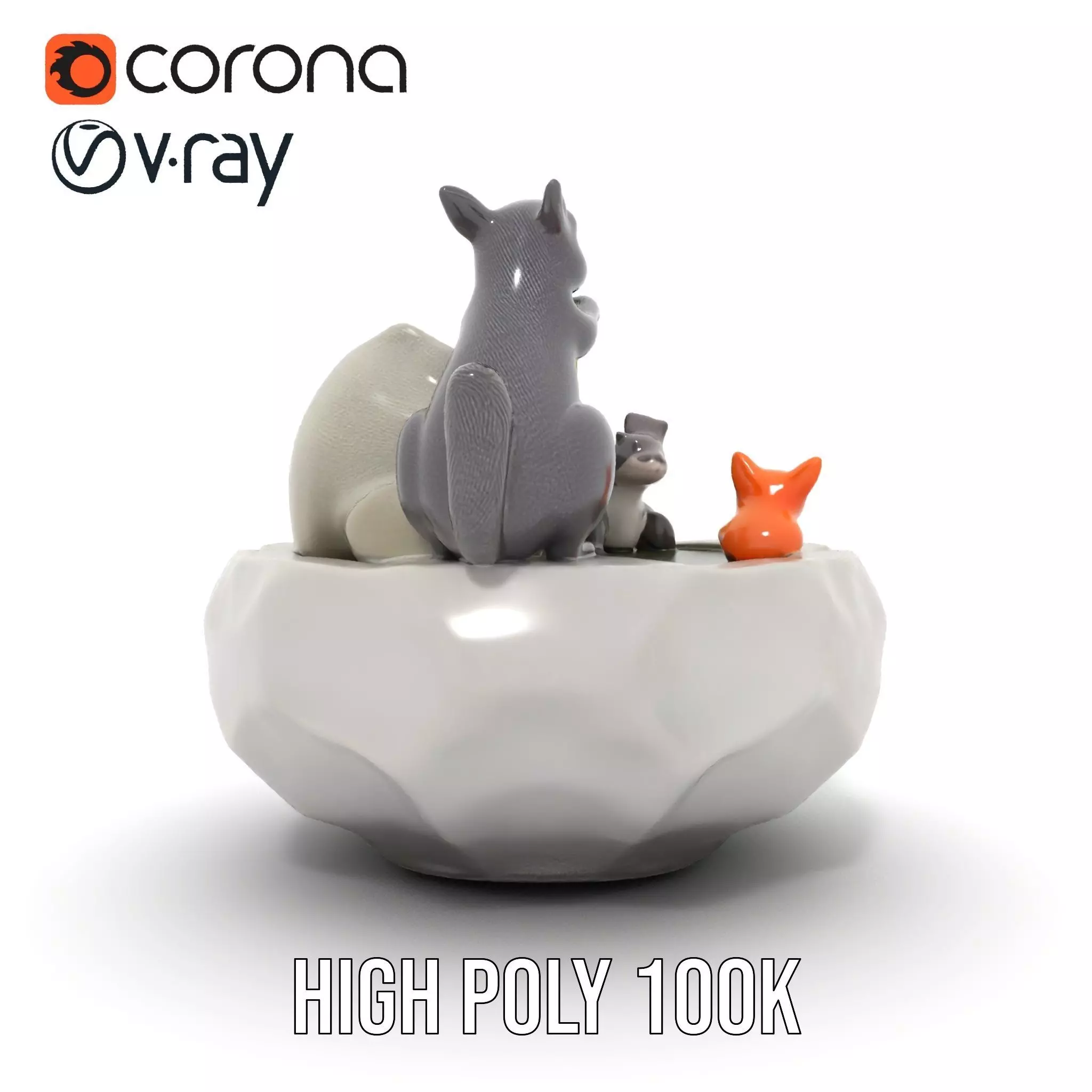 Playful Squirrel Fountain model pack Low-poly 3D model_31