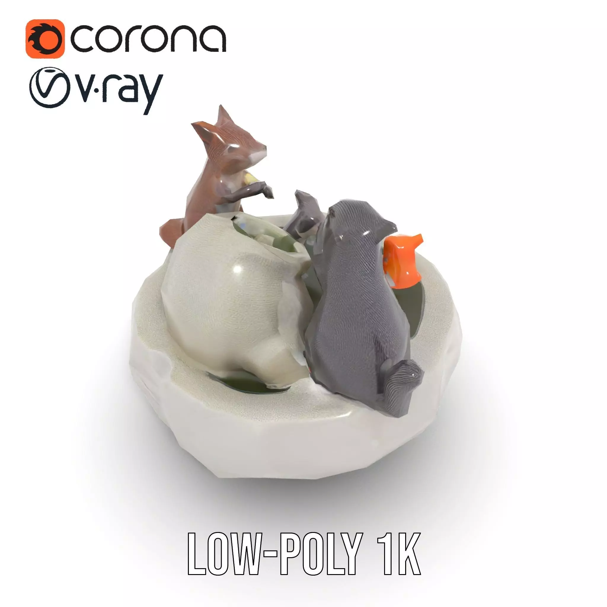 Playful Squirrel Fountain model pack Low-poly 3D model_16