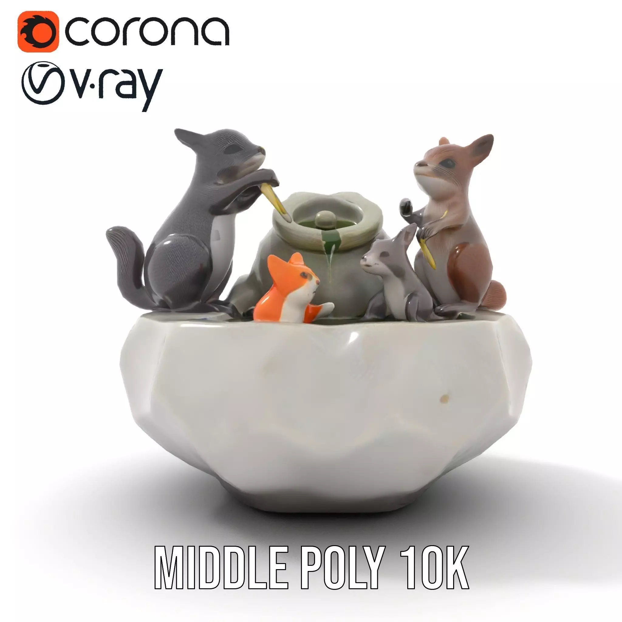 Playful Squirrel Fountain model pack Low-poly 3D model_6