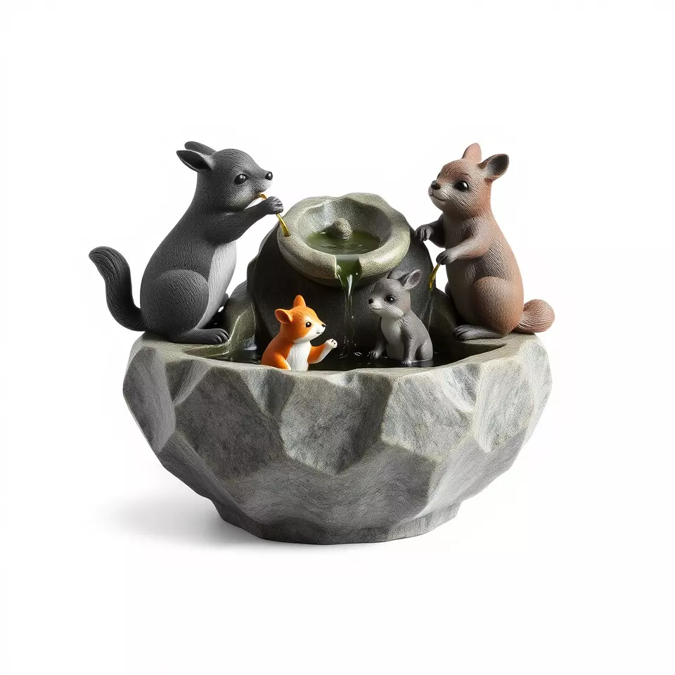 Playful Squirrel Fountain model pack Low-poly 3D model_2