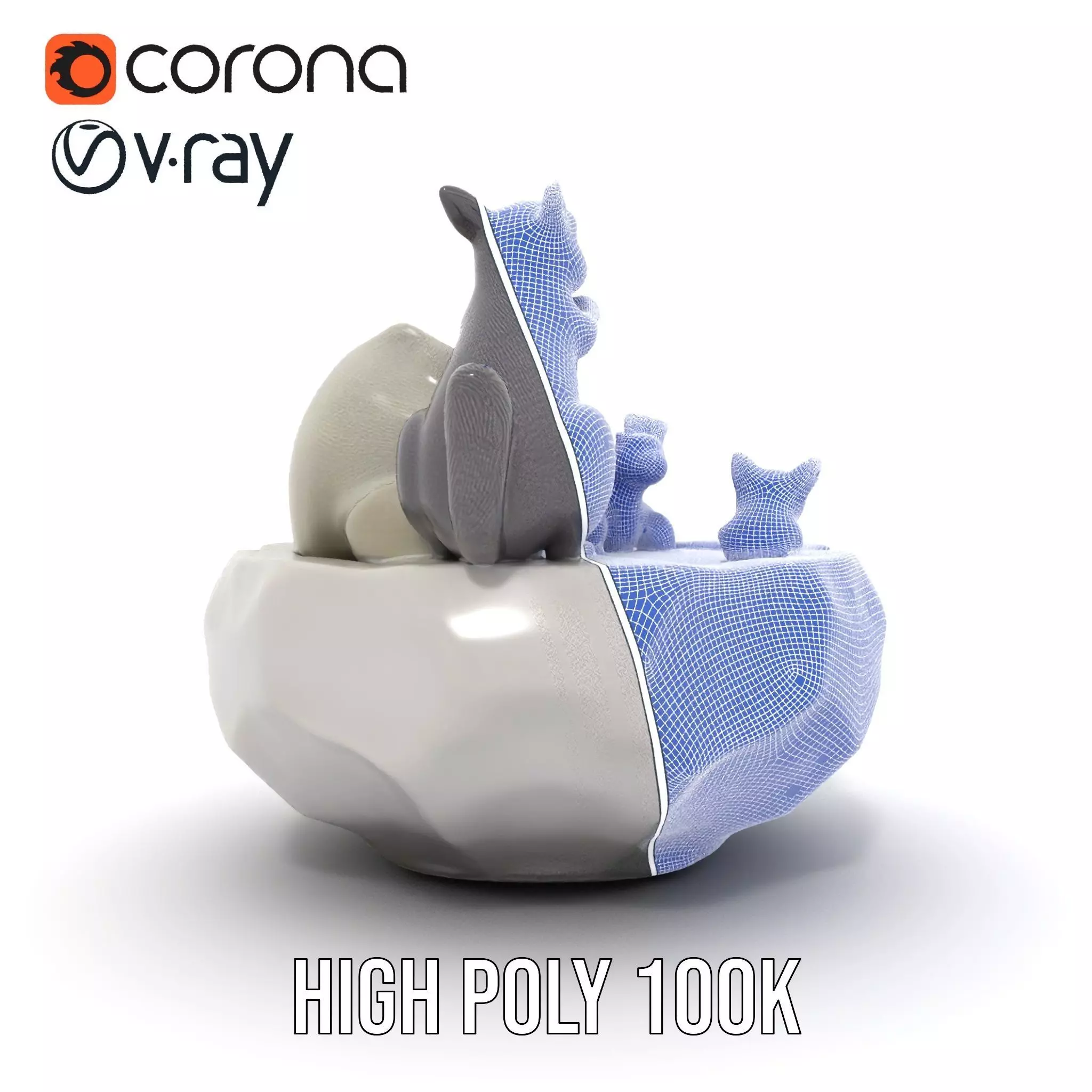 Playful Squirrel Fountain model pack Low-poly 3D model_34