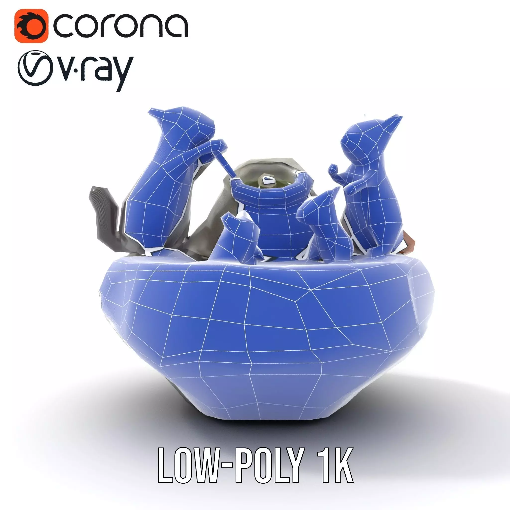 Playful Squirrel Fountain model pack Low-poly 3D model_27