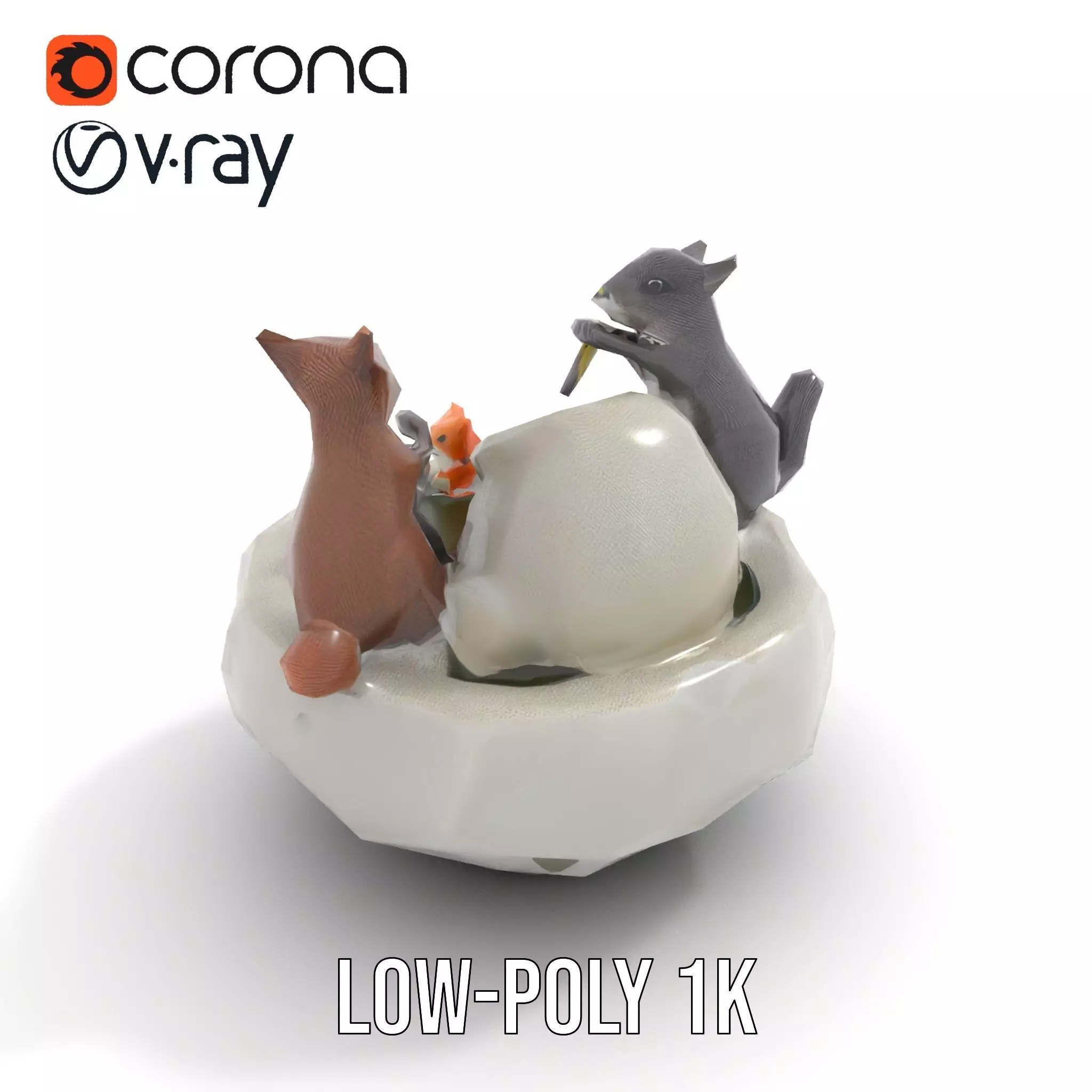 Playful Squirrel Fountain model pack Low-poly 3D model_7