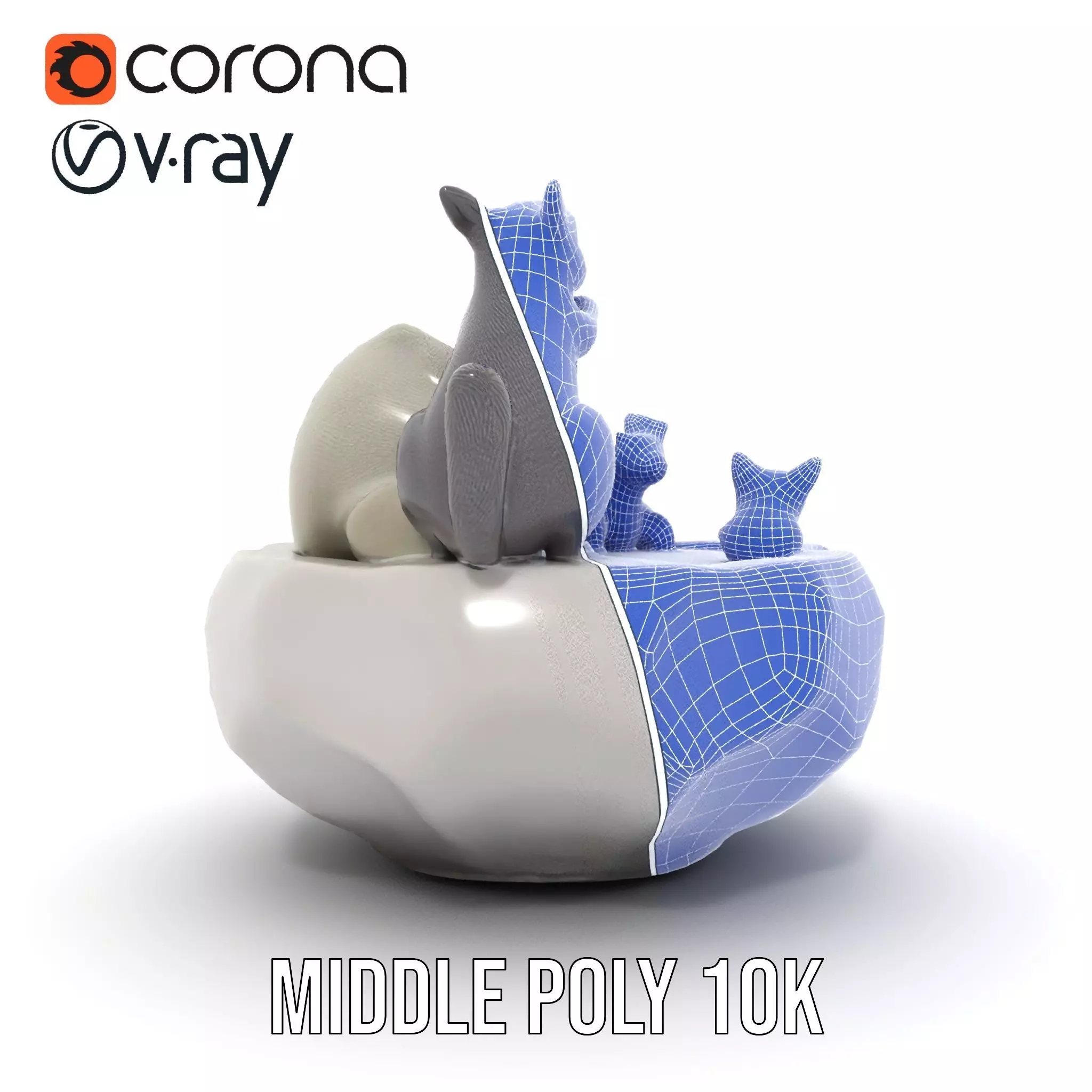 Playful Squirrel Fountain model pack Low-poly 3D model_24