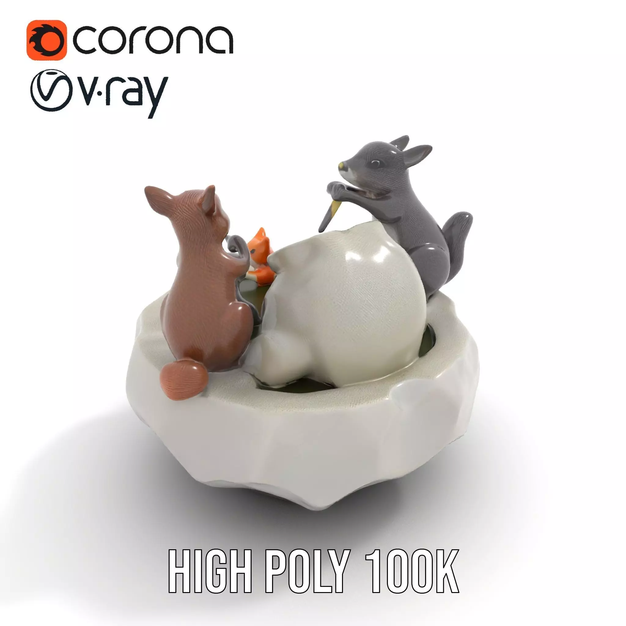 Playful Squirrel Fountain model pack Low-poly 3D model_17