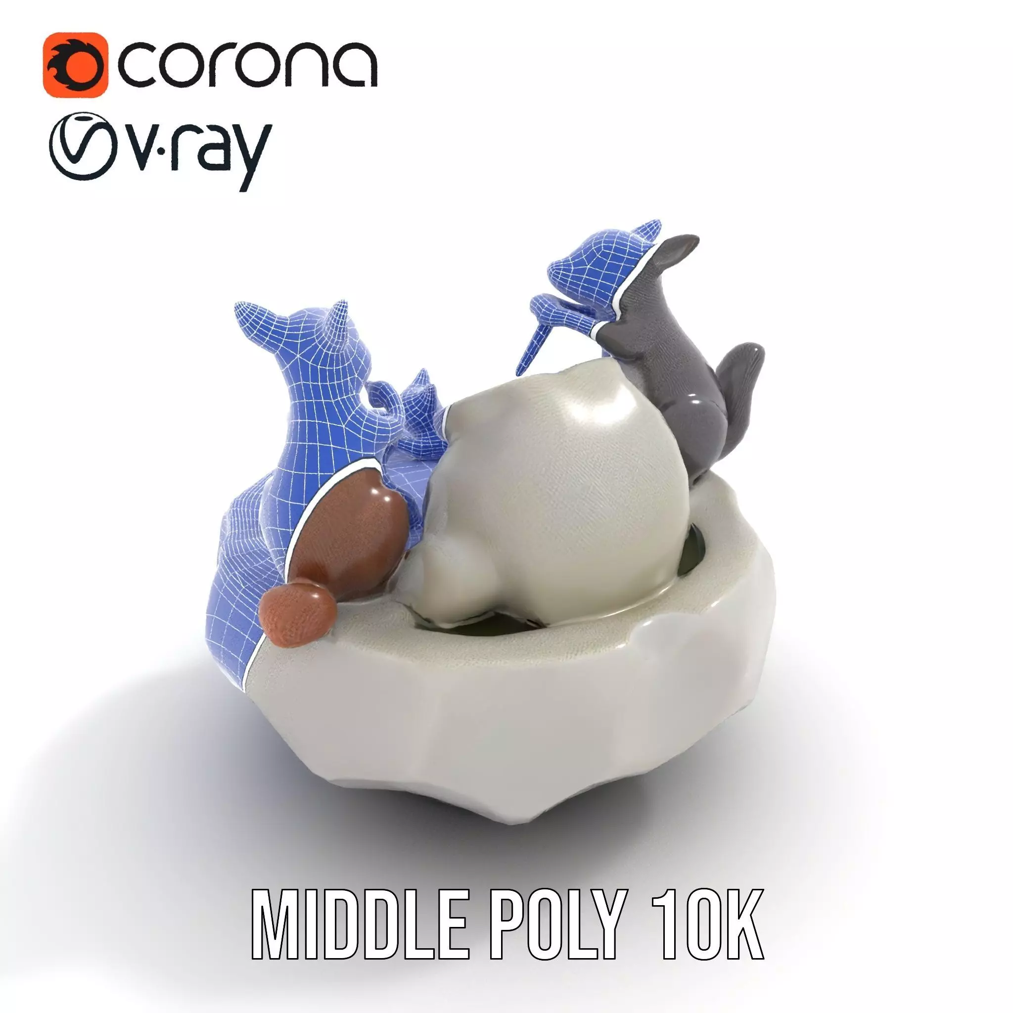 Playful Squirrel Fountain model pack Low-poly 3D model_29