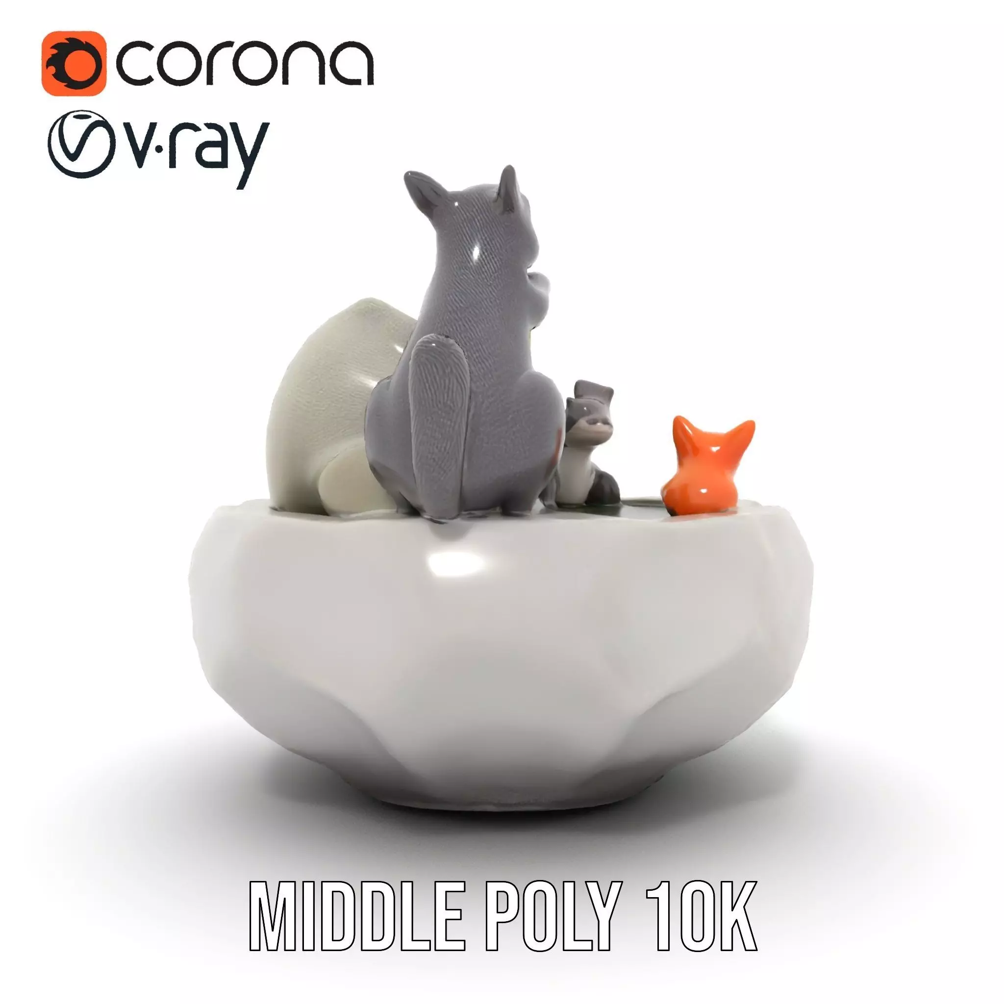 Playful Squirrel Fountain model pack Low-poly 3D model_11