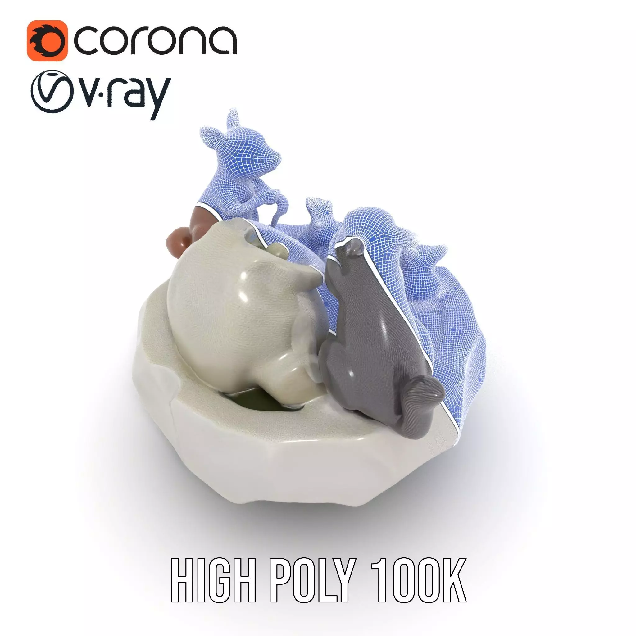 Playful Squirrel Fountain model pack Low-poly 3D model_32