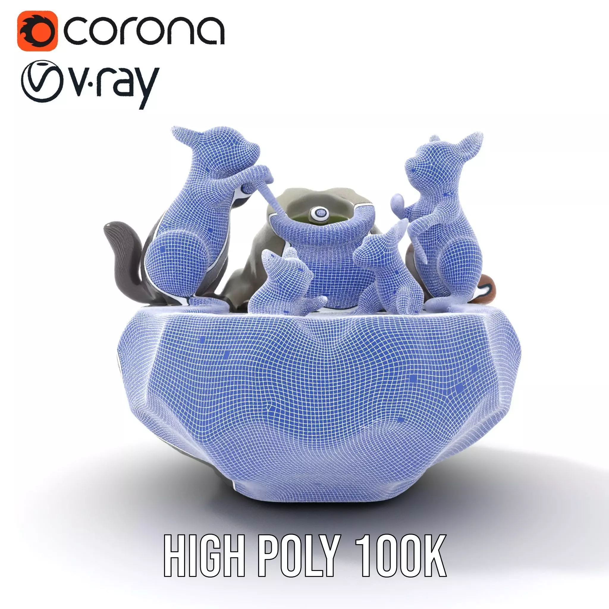 Playful Squirrel Fountain model pack Low-poly 3D model_20