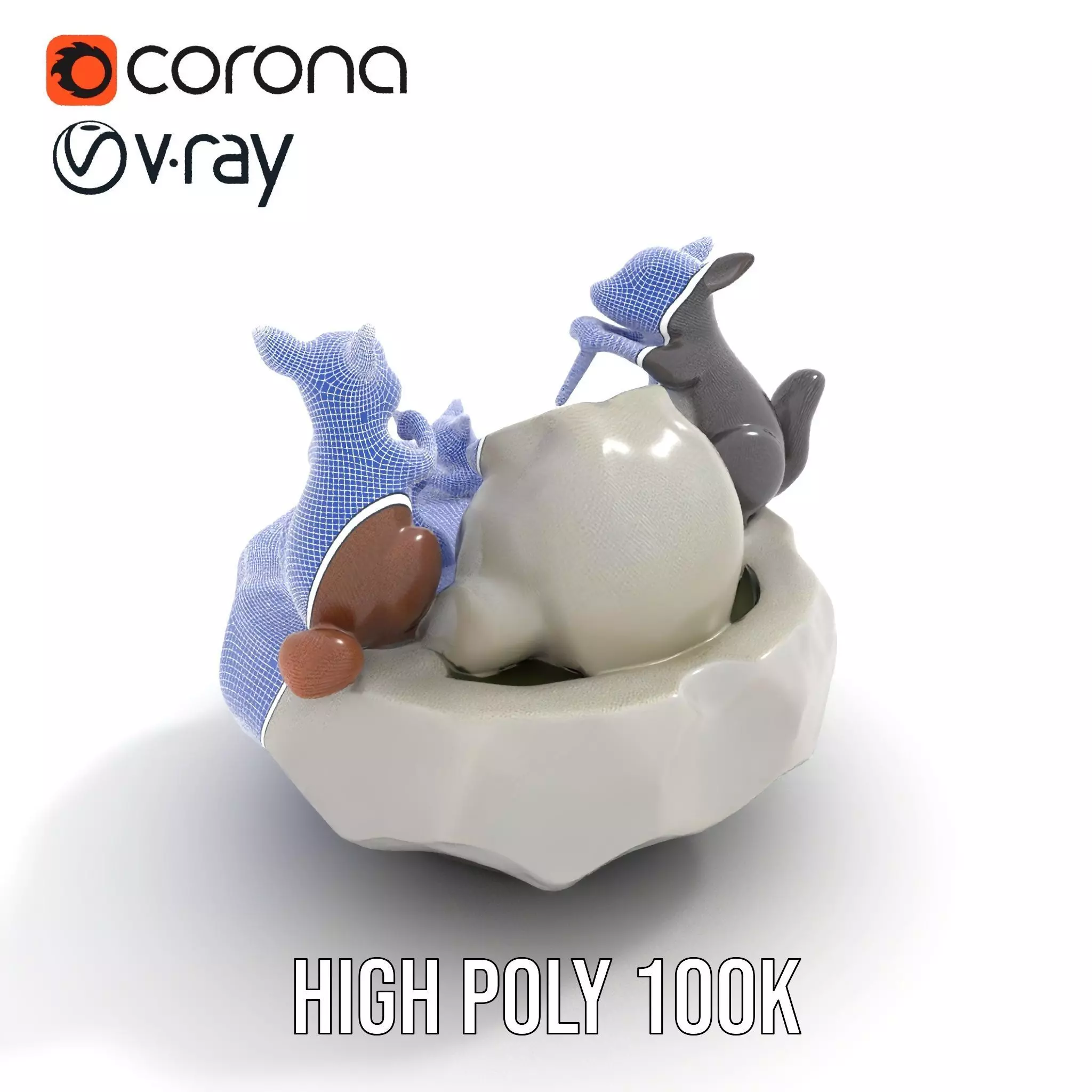 Playful Squirrel Fountain model pack Low-poly 3D model_33