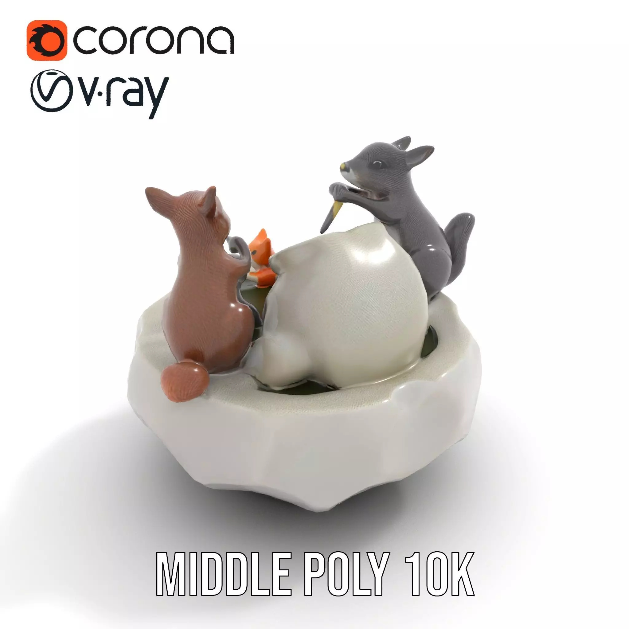 Playful Squirrel Fountain model pack Low-poly 3D model_5