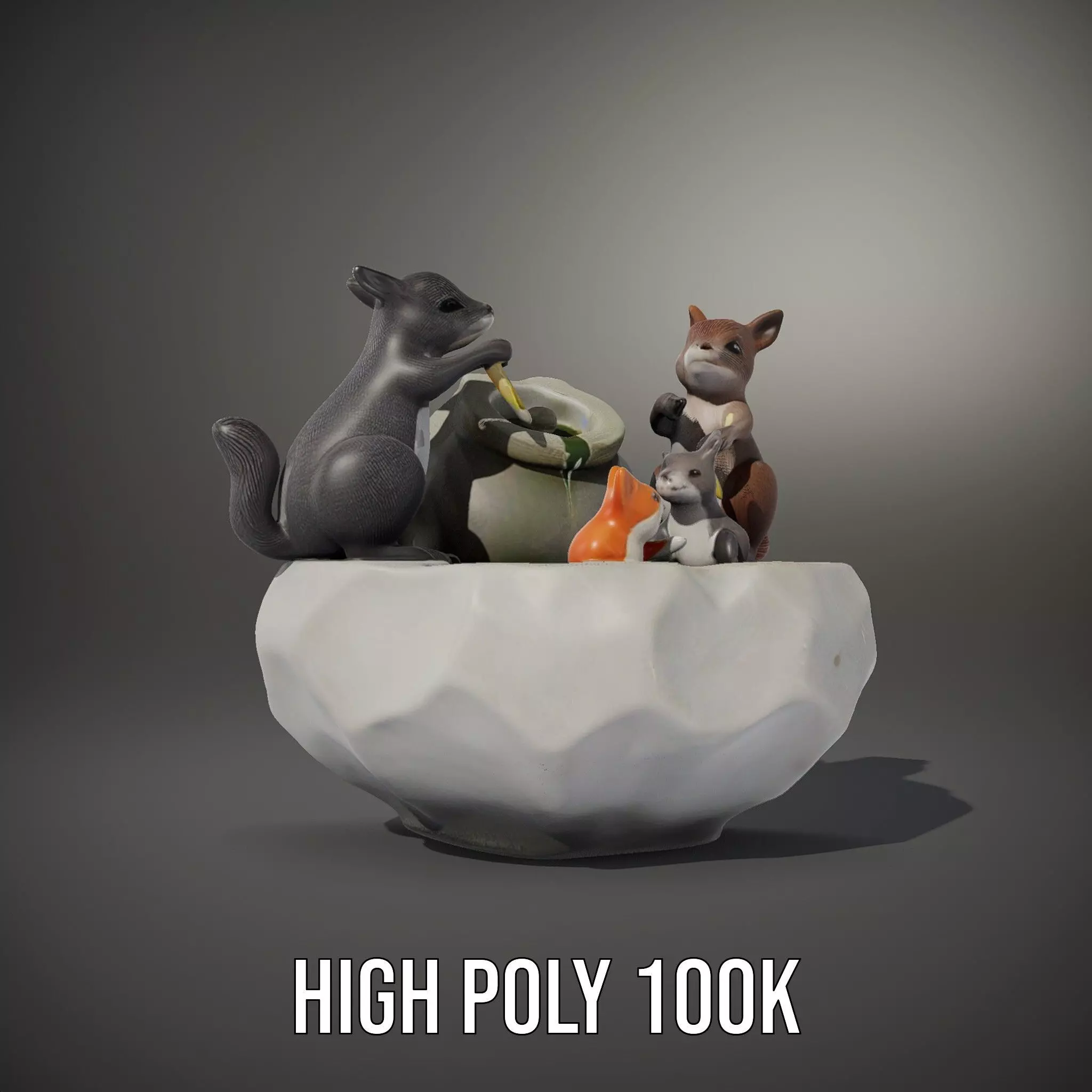 Playful Squirrel Fountain model pack Low-poly 3D model_10