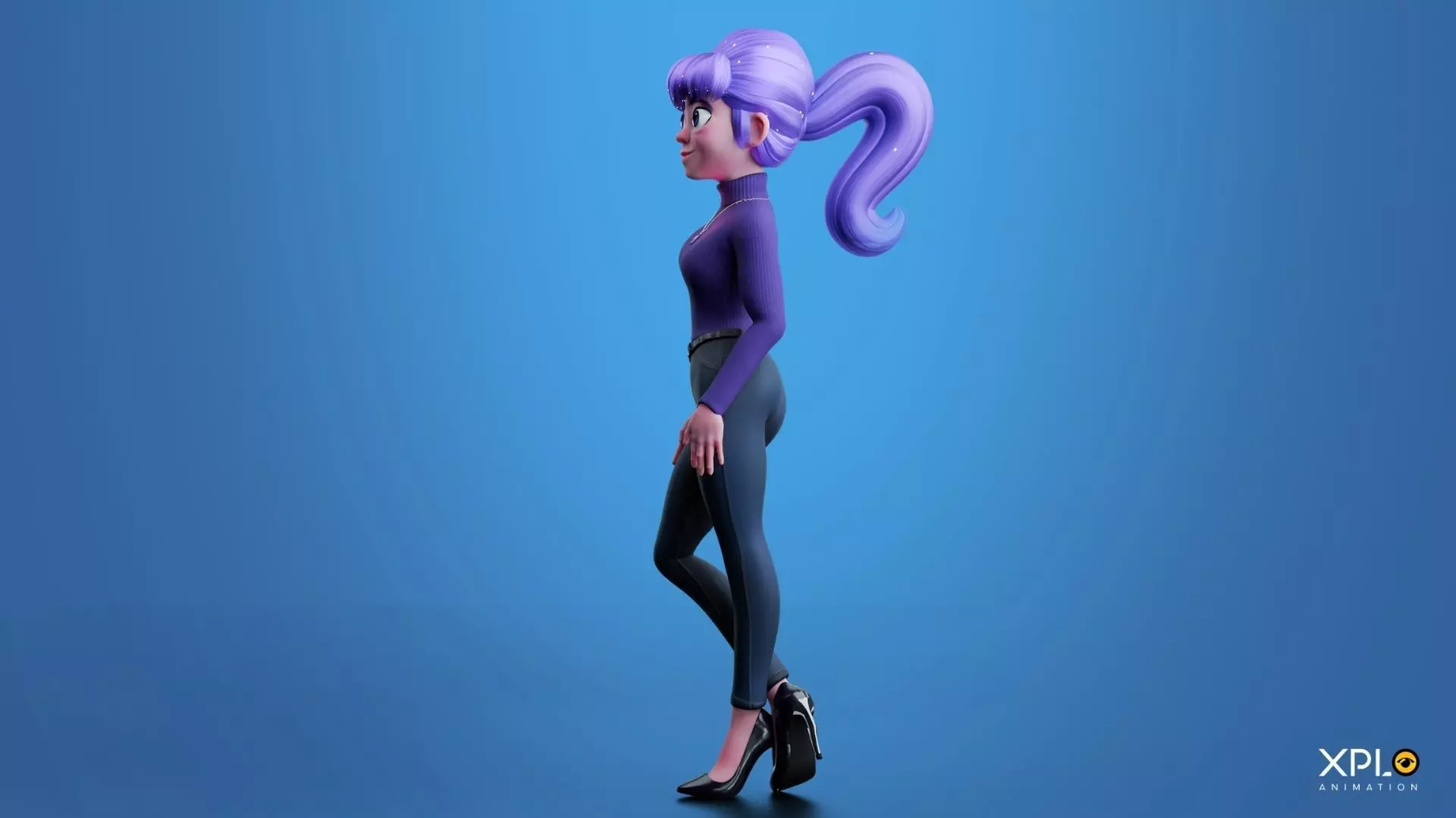 Pixar Style 3D Cute Female Character RIGGED GAMEREADY Low-poly 3D model_12