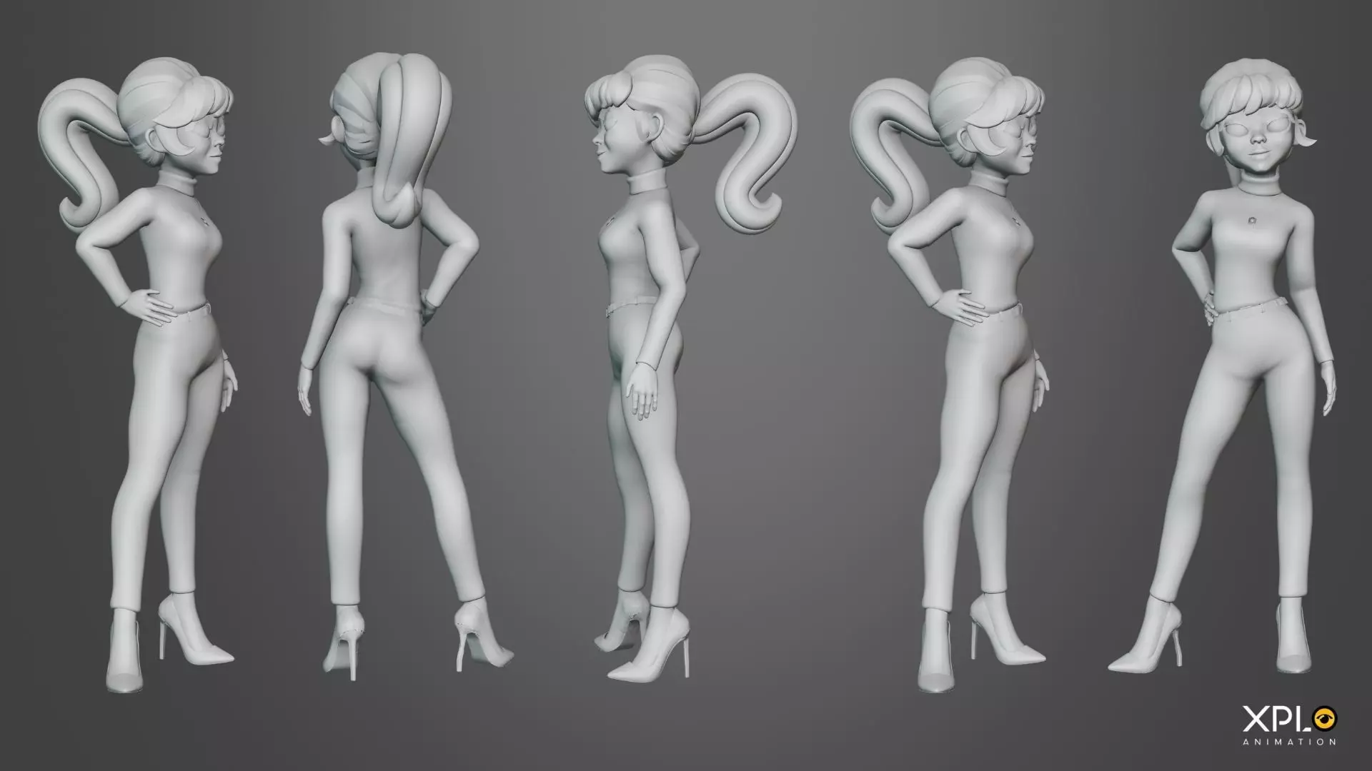 Pixar Style 3D Cute Female Character RIGGED GAMEREADY Low-poly 3D model_13