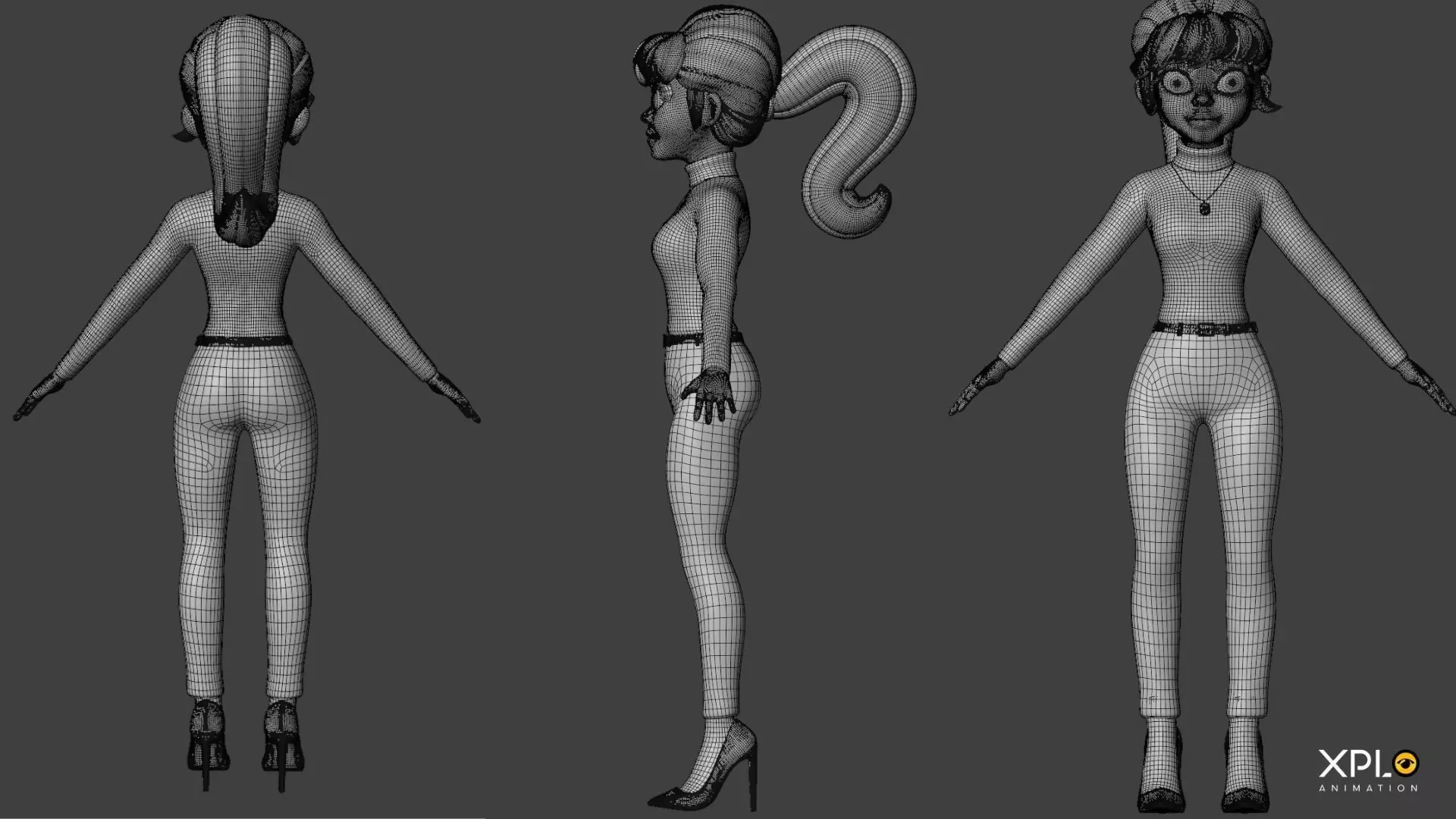 Pixar Style 3D Cute Female Character RIGGED GAMEREADY Low-poly 3D model_17