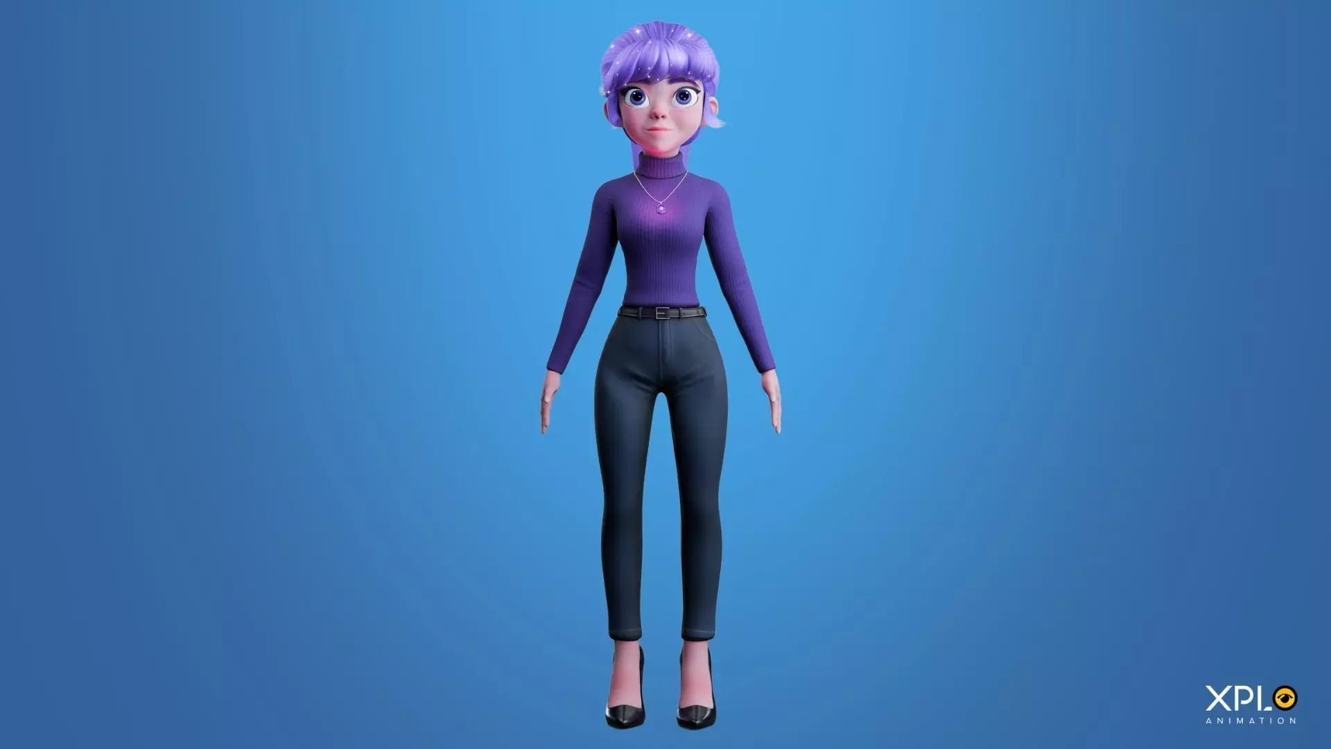 Pixar Style 3D Cute Female Character RIGGED GAMEREADY Low-poly 3D model_7