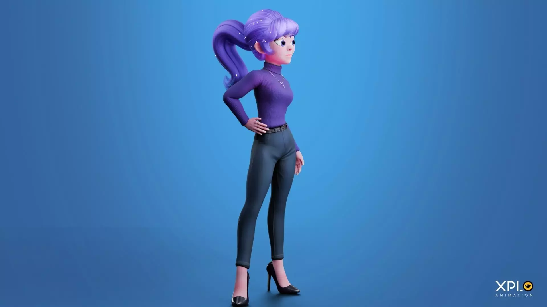 Pixar Style 3D Cute Female Character RIGGED GAMEREADY Low-poly 3D model_21