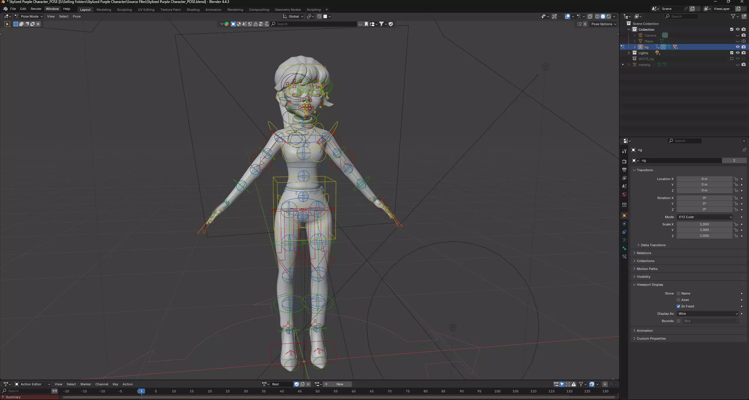 Pixar Style 3D Cute Female Character RIGGED GAMEREADY Low-poly 3D model_28