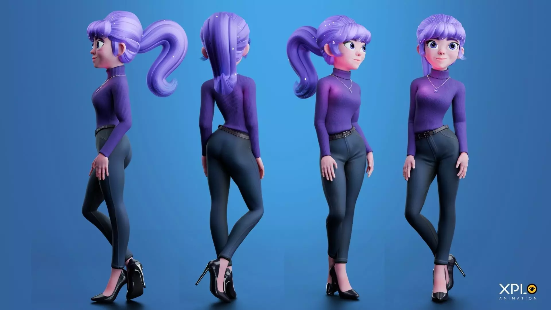 Pixar Style 3D Cute Female Character RIGGED GAMEREADY Low-poly 3D model_2