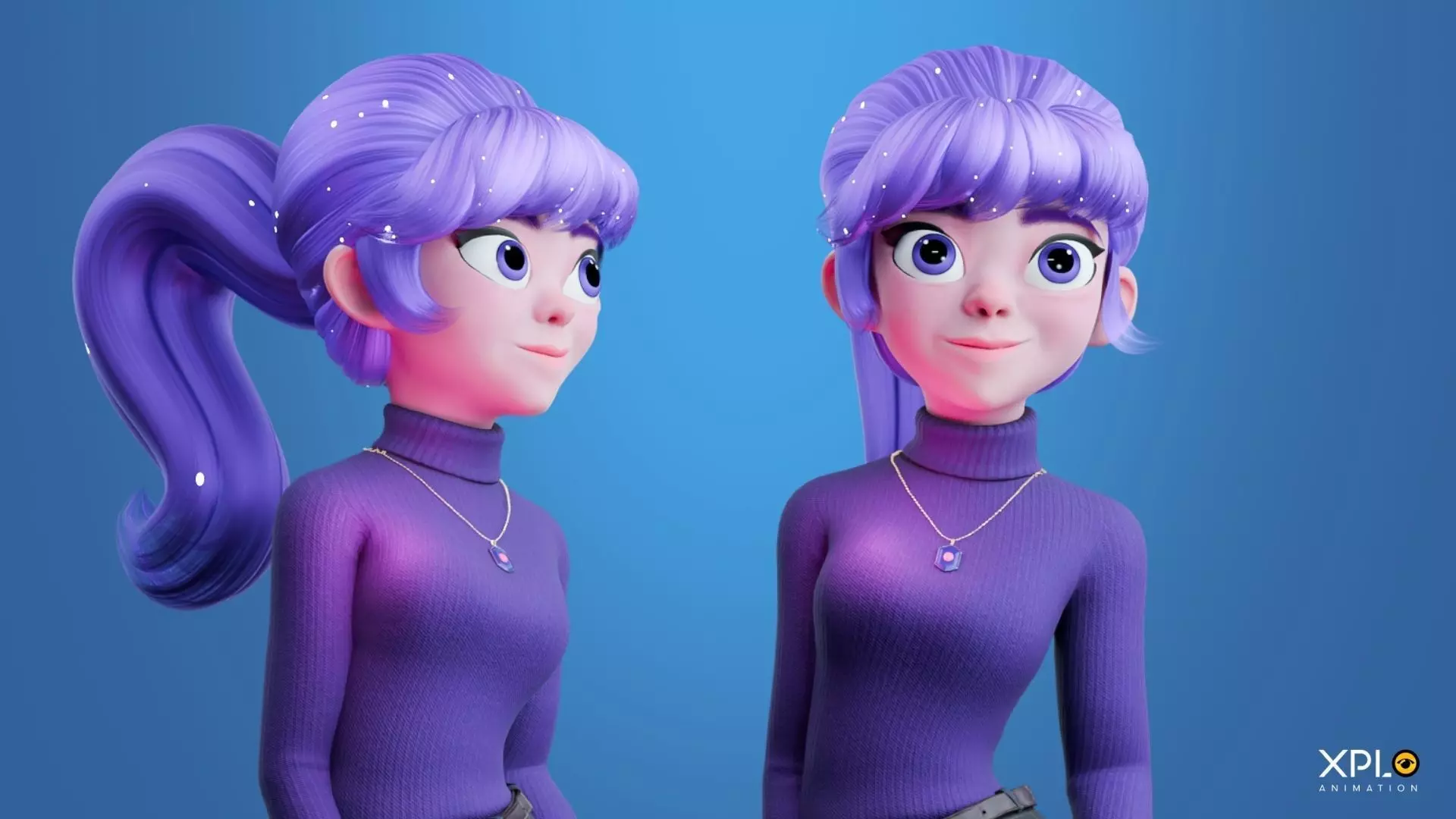 Pixar Style 3D Cute Female Character RIGGED GAMEREADY Low-poly 3D model_3