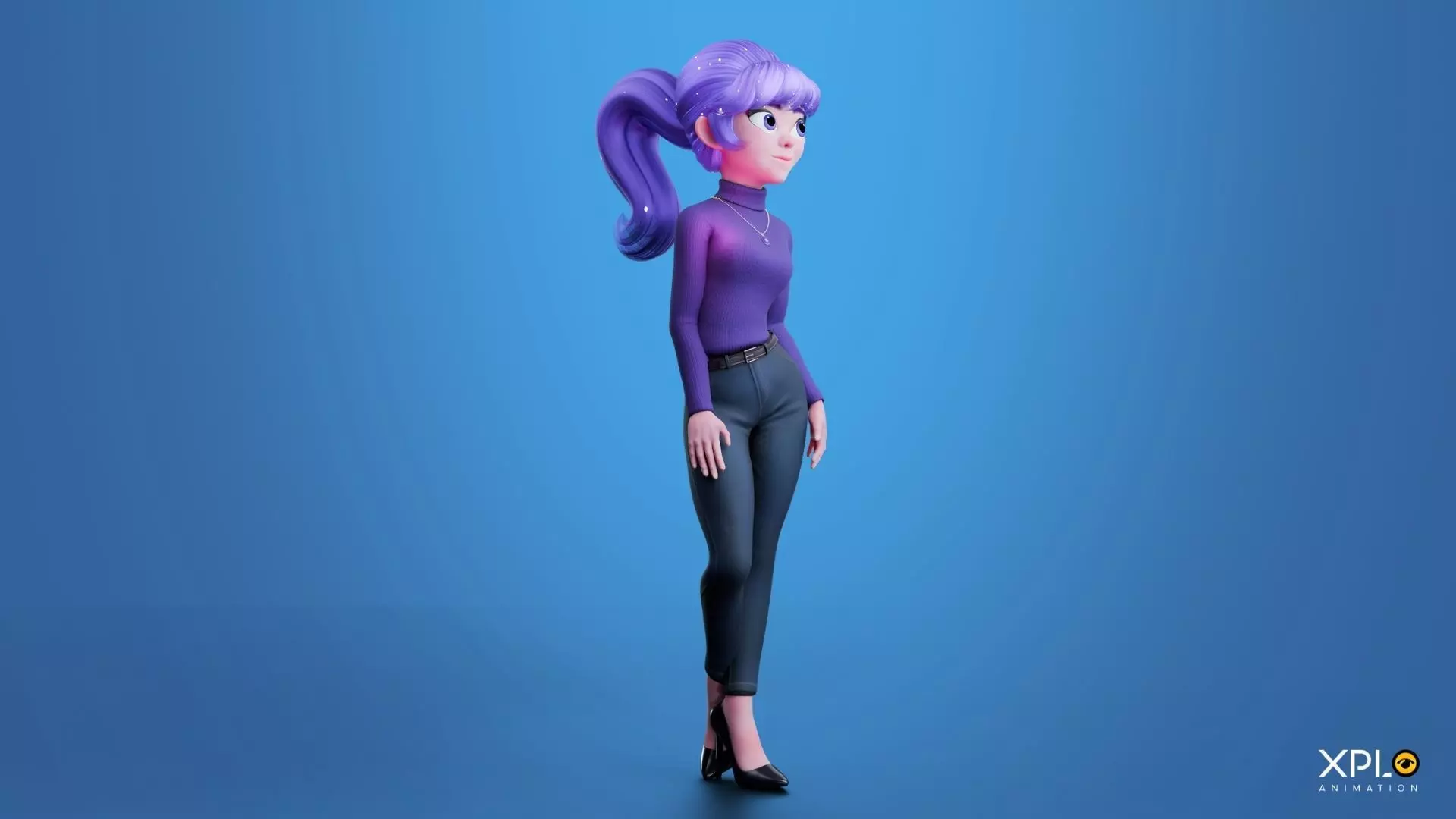 Pixar Style 3D Cute Female Character RIGGED GAMEREADY Low-poly 3D model_10