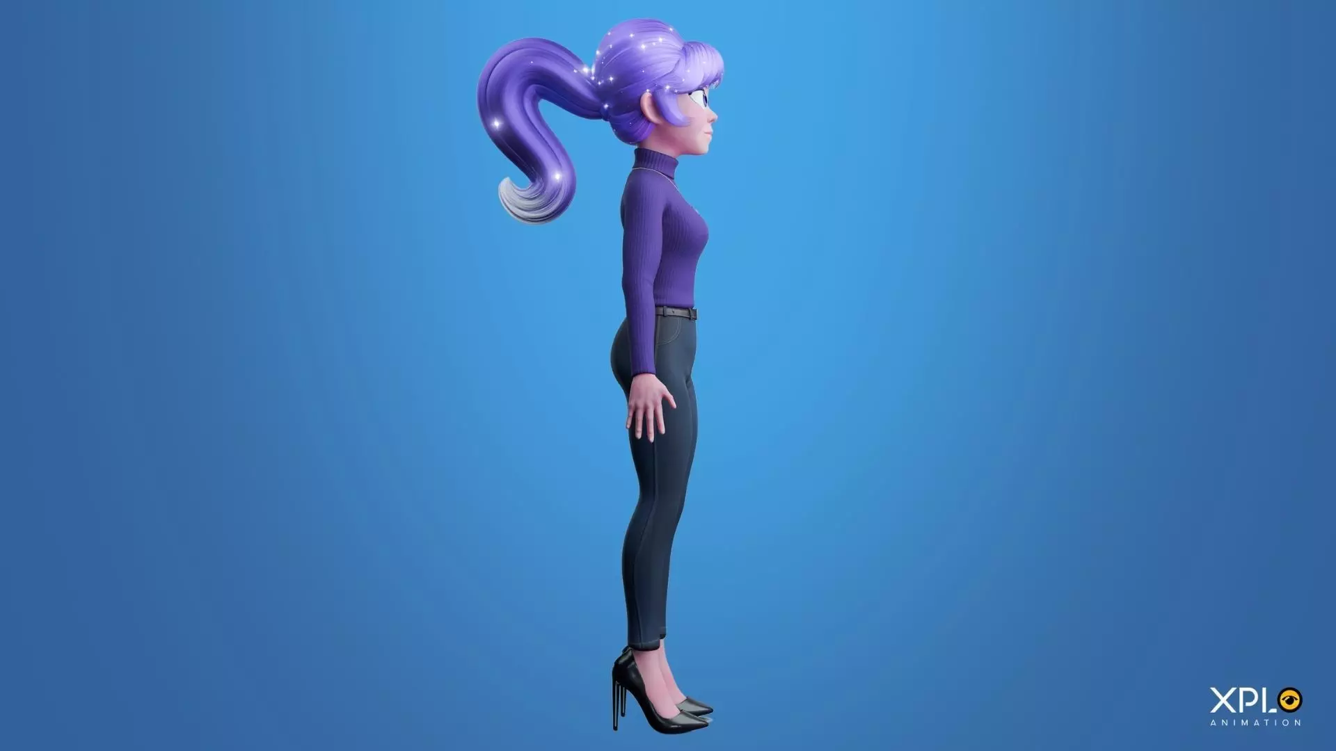 Pixar Style 3D Cute Female Character RIGGED GAMEREADY Low-poly 3D model_9