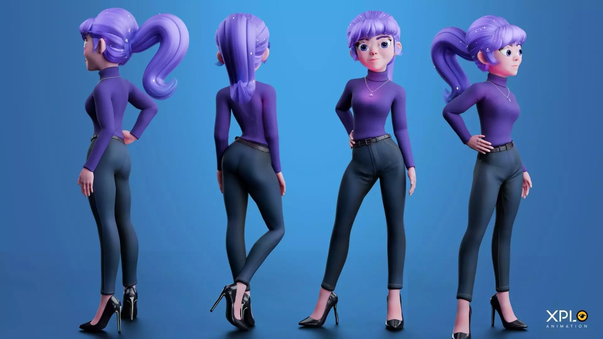 Pixar Style 3D Cute Female Character RIGGED GAMEREADY Low-poly 3D model_4